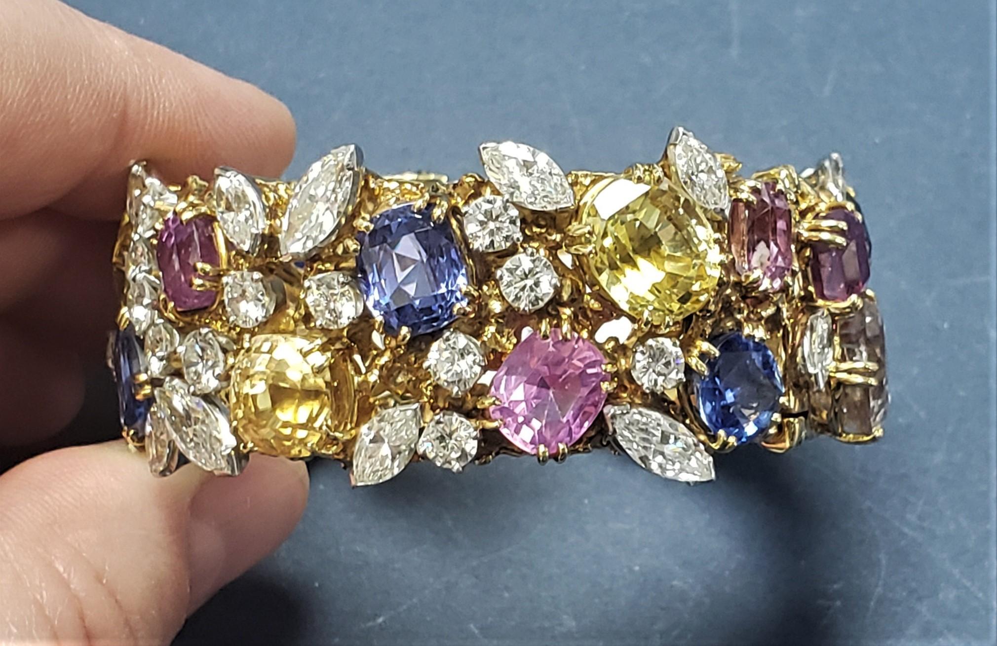 William Ruser Diamond Ceylon Sapphires Bracelet 18K/PT C. Dunaigre/NGI For Sale 10
