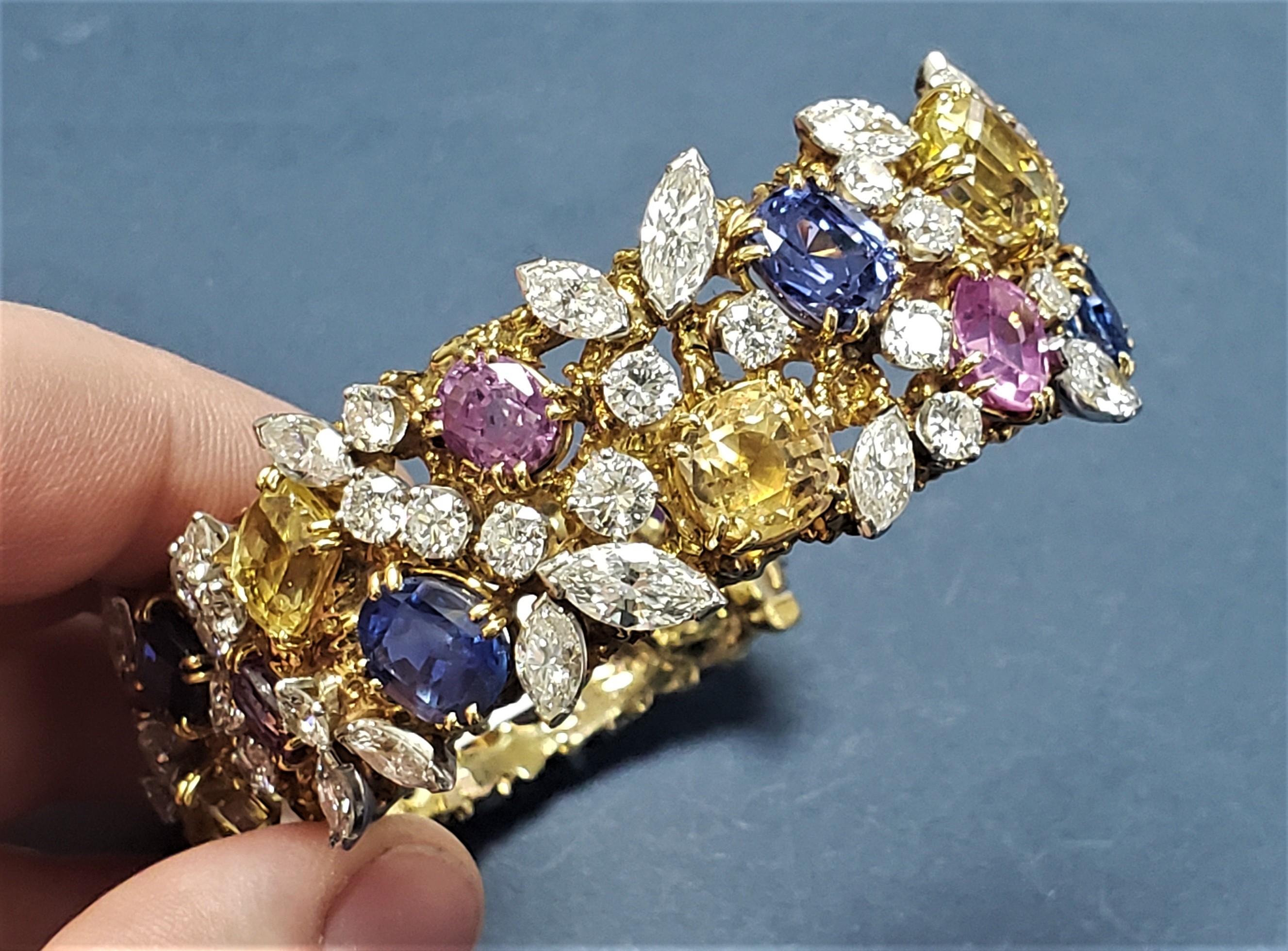 William Ruser Diamond Ceylon Sapphires Bracelet 18K/PT C. Dunaigre/NGI For Sale 11