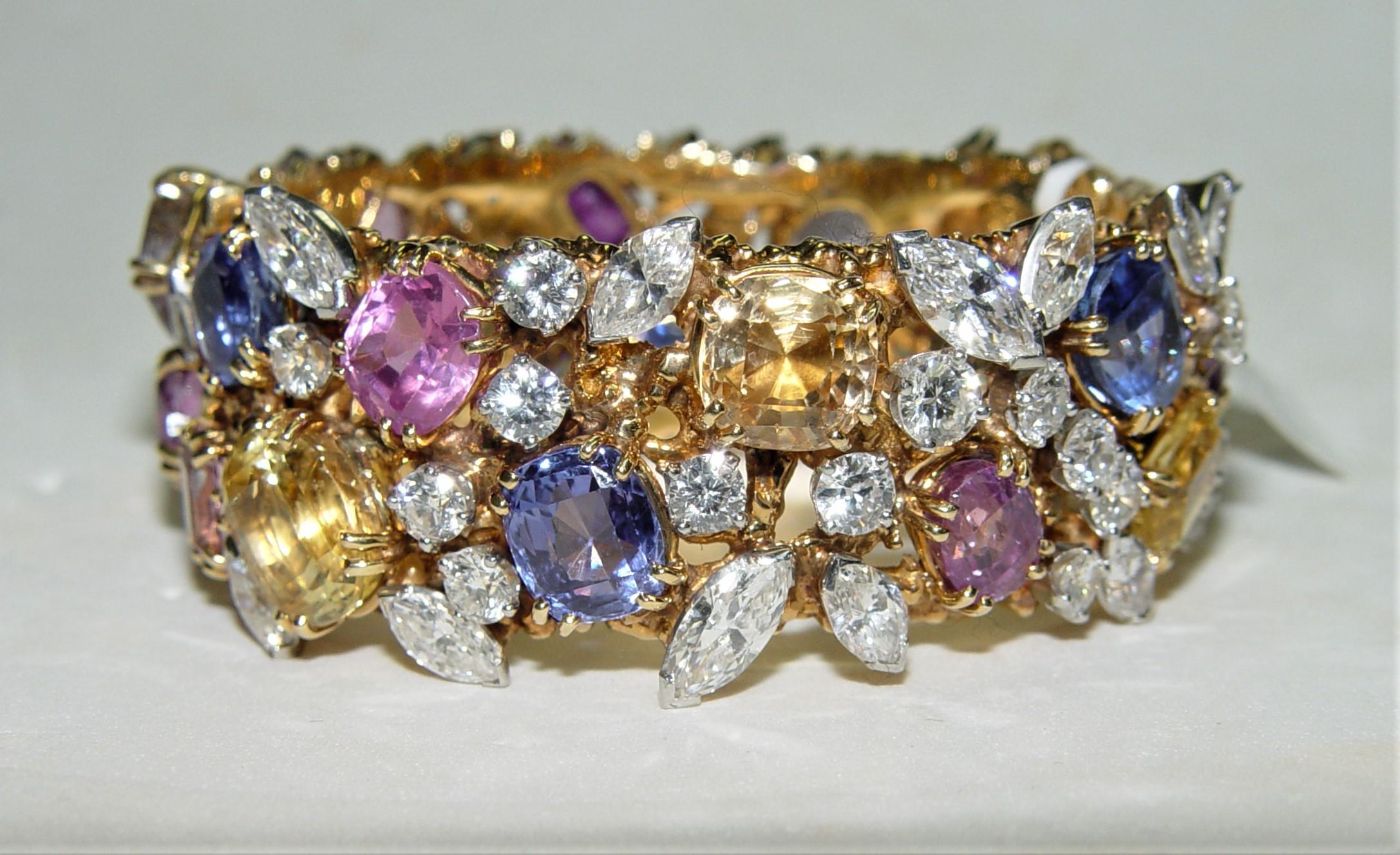 William Ruser Diamond Ceylon Sapphires Bracelet 18K/PT C. Dunaigre/NGI In Excellent Condition For Sale In Chicago, IL