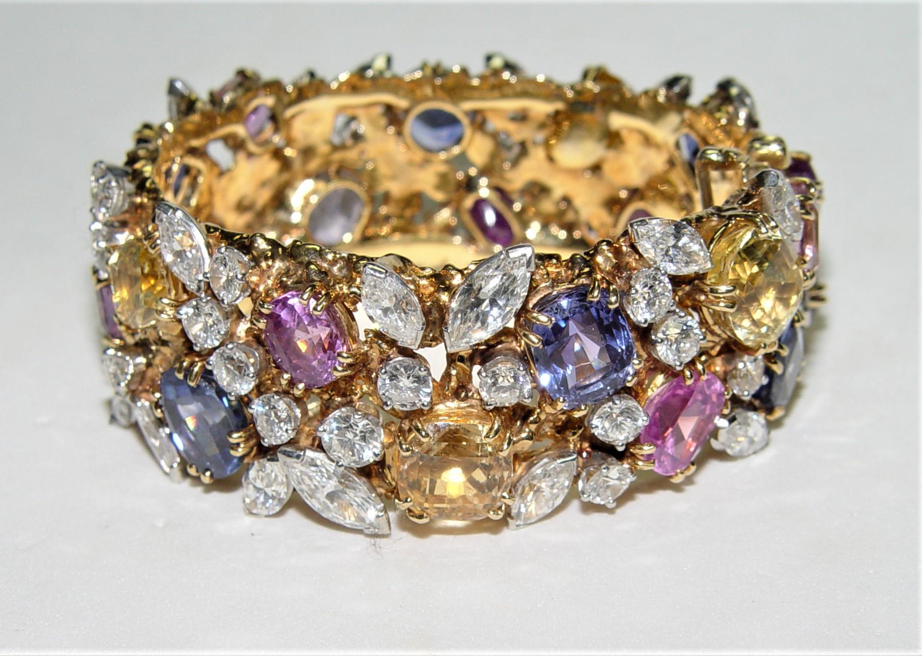 Women's William Ruser Diamond Ceylon Sapphires Bracelet 18K/PT C. Dunaigre/NGI For Sale