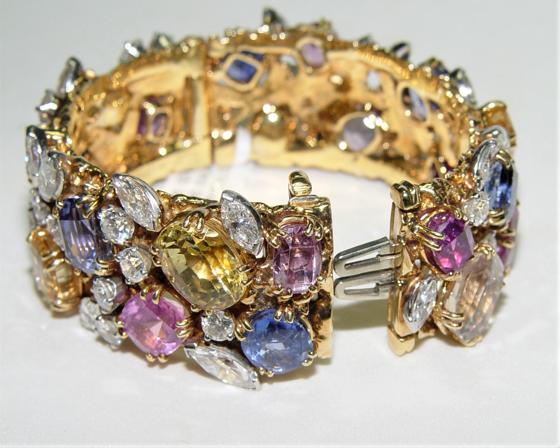 William Ruser Diamond Ceylon Sapphires Bracelet 18K/PT C. Dunaigre/NGI For Sale 1