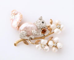 William Ruser Pearl Diamond Squirrel Pin
