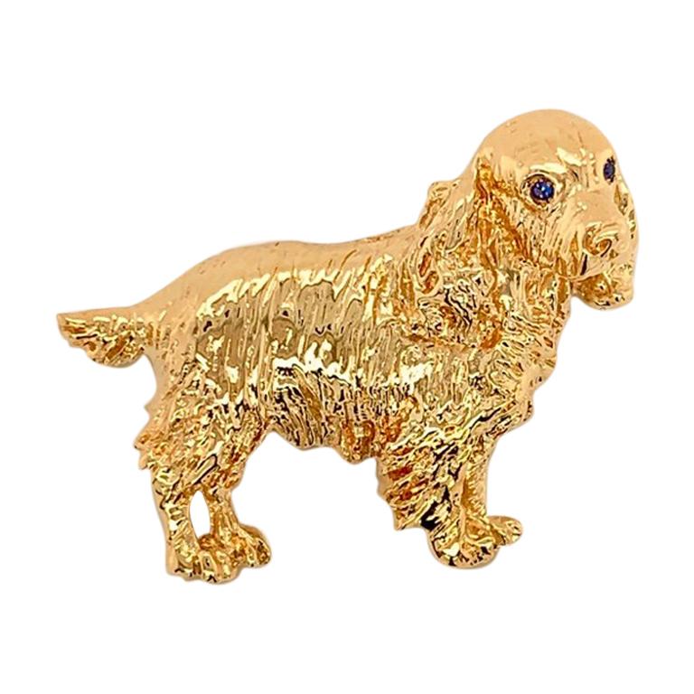 William Ruser Sapphire 14 Karat Yellow Gold Dog Brooch For Sale