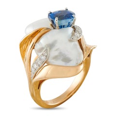 William Ruser Vintage Platinum and 14K Yellow Gold 0.16ct Diamond, Sapphire Ring