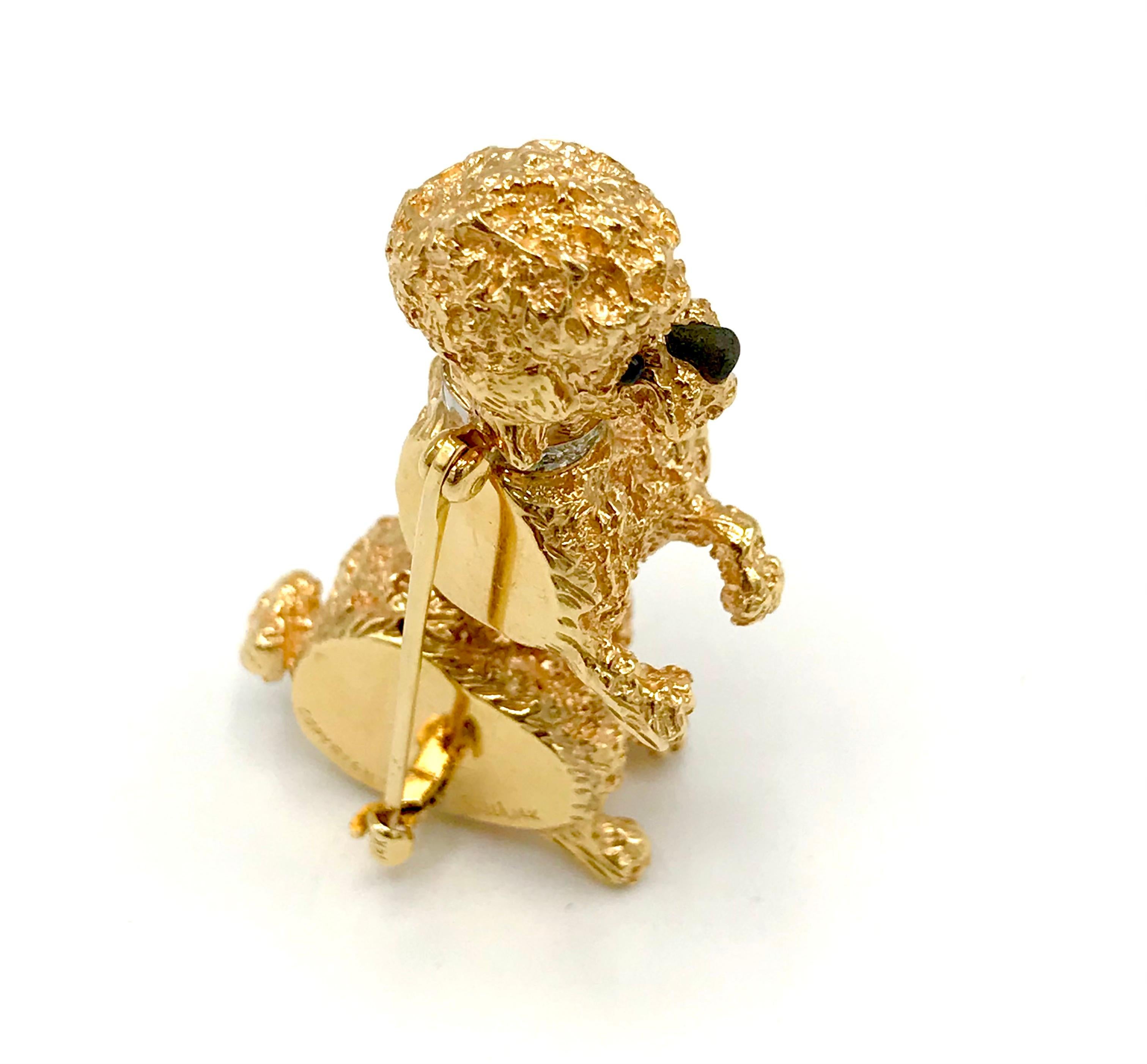 William Ruser Vintage Yellow Gold Diamond Onyx Poodle Pin For Sale 2