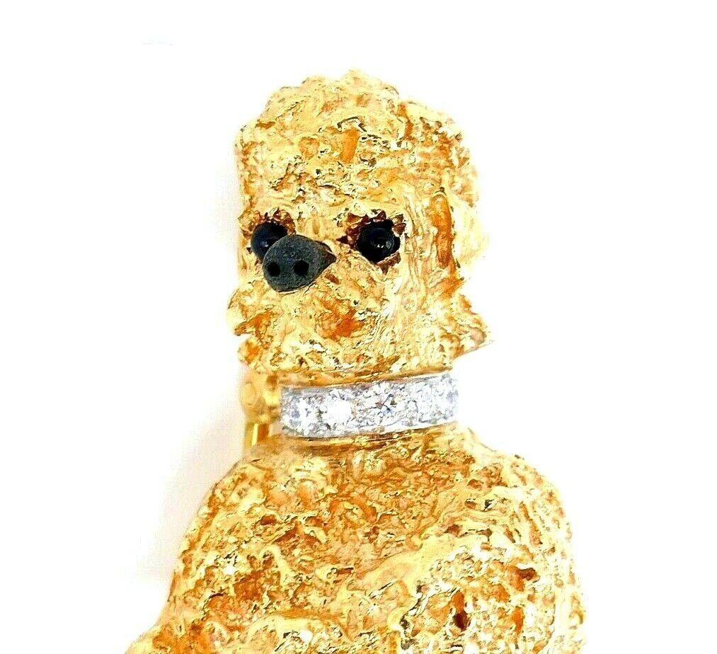 William Ruser Vintage Yellow Gold Diamond Onyx Poodle Pin In Excellent Condition For Sale In Beverly Hills, CA