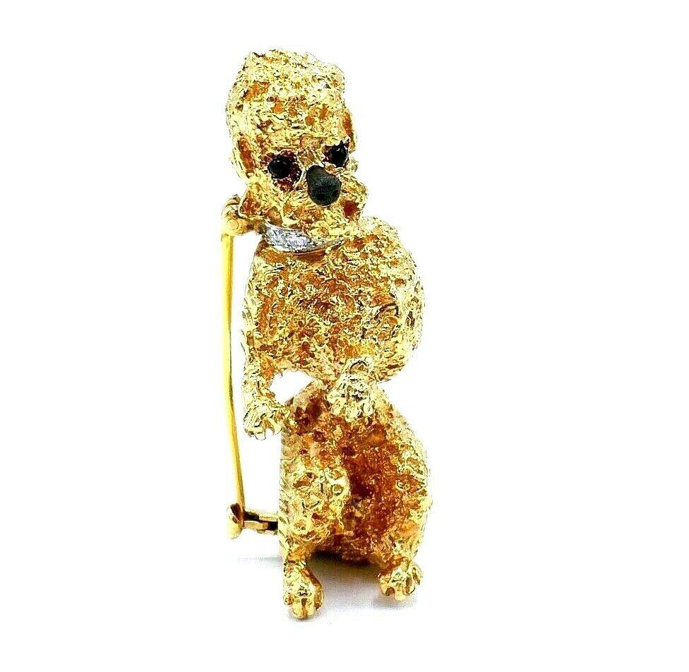 Women's or Men's William Ruser Vintage Yellow Gold Diamond Onyx Poodle Pin For Sale
