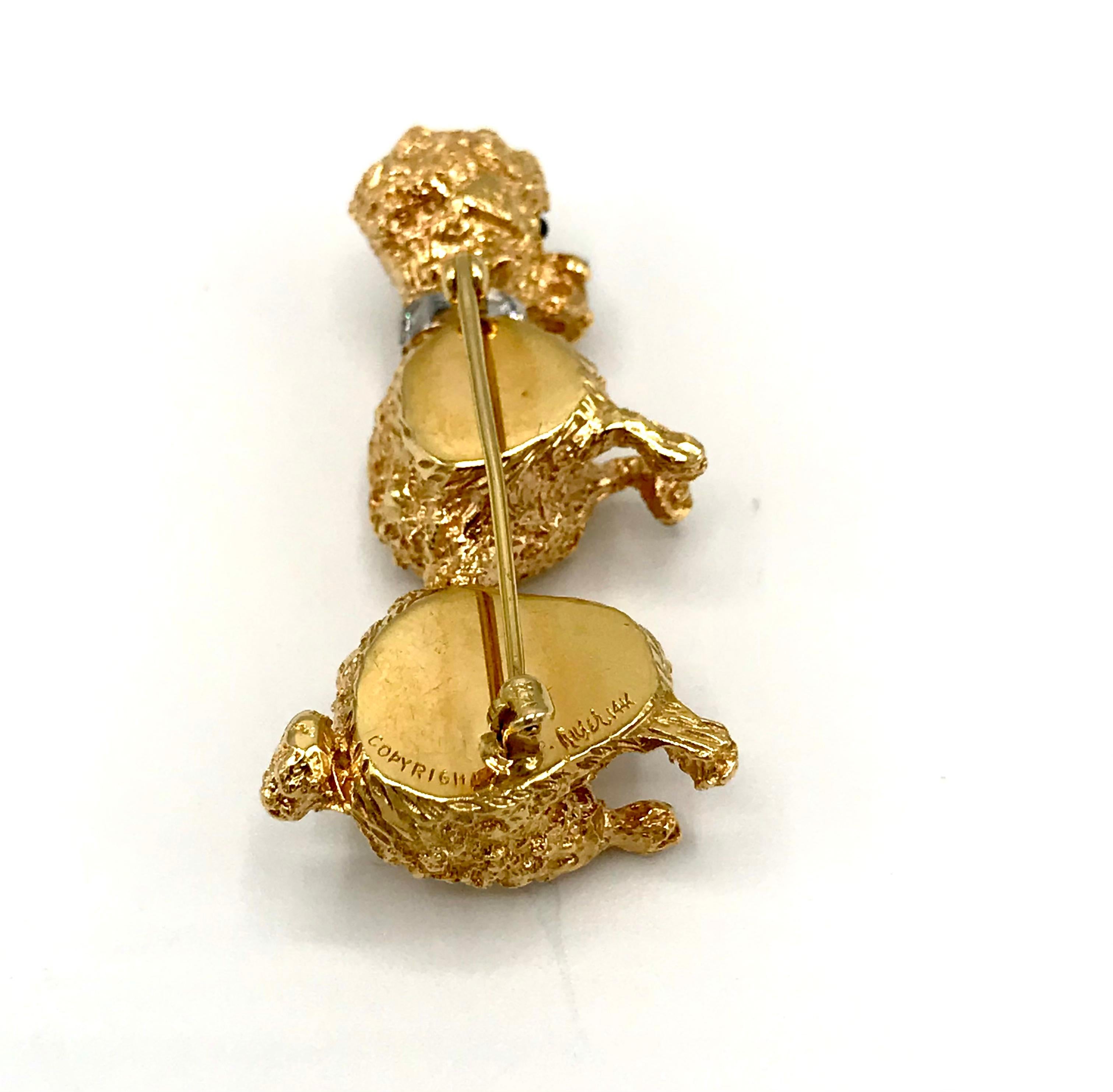 William Ruser Vintage Yellow Gold Diamond Onyx Poodle Pin For Sale 1