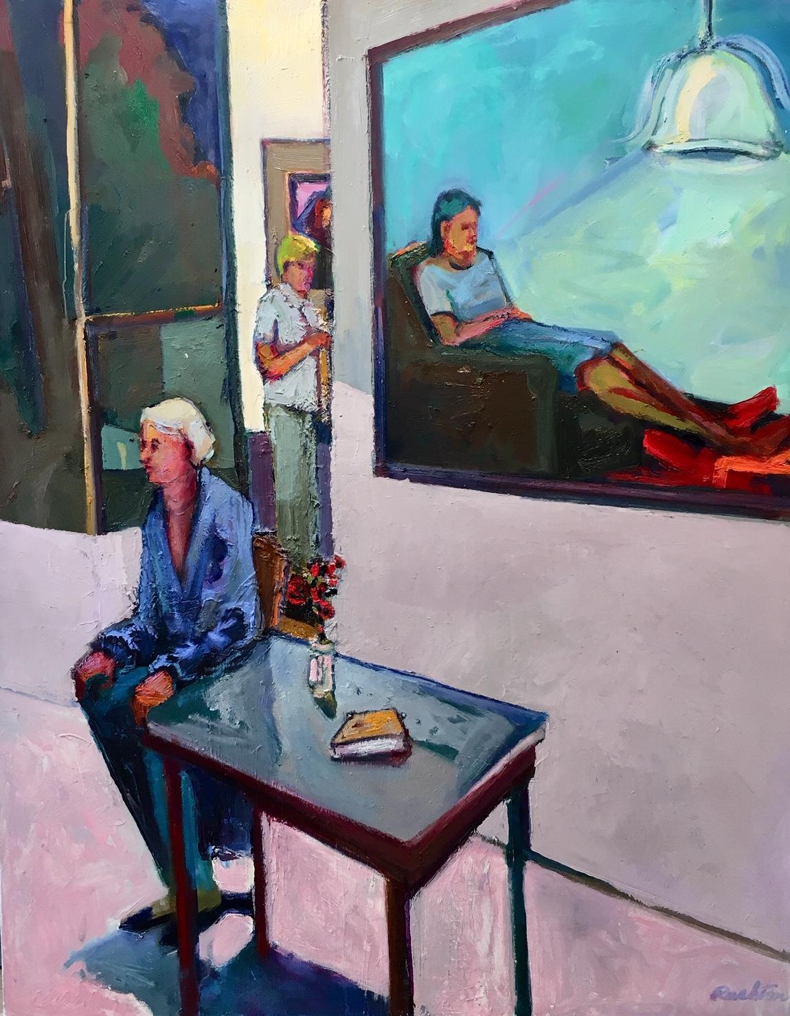 Adelai Bischoff / oil on canvas - interior scene in vivid color