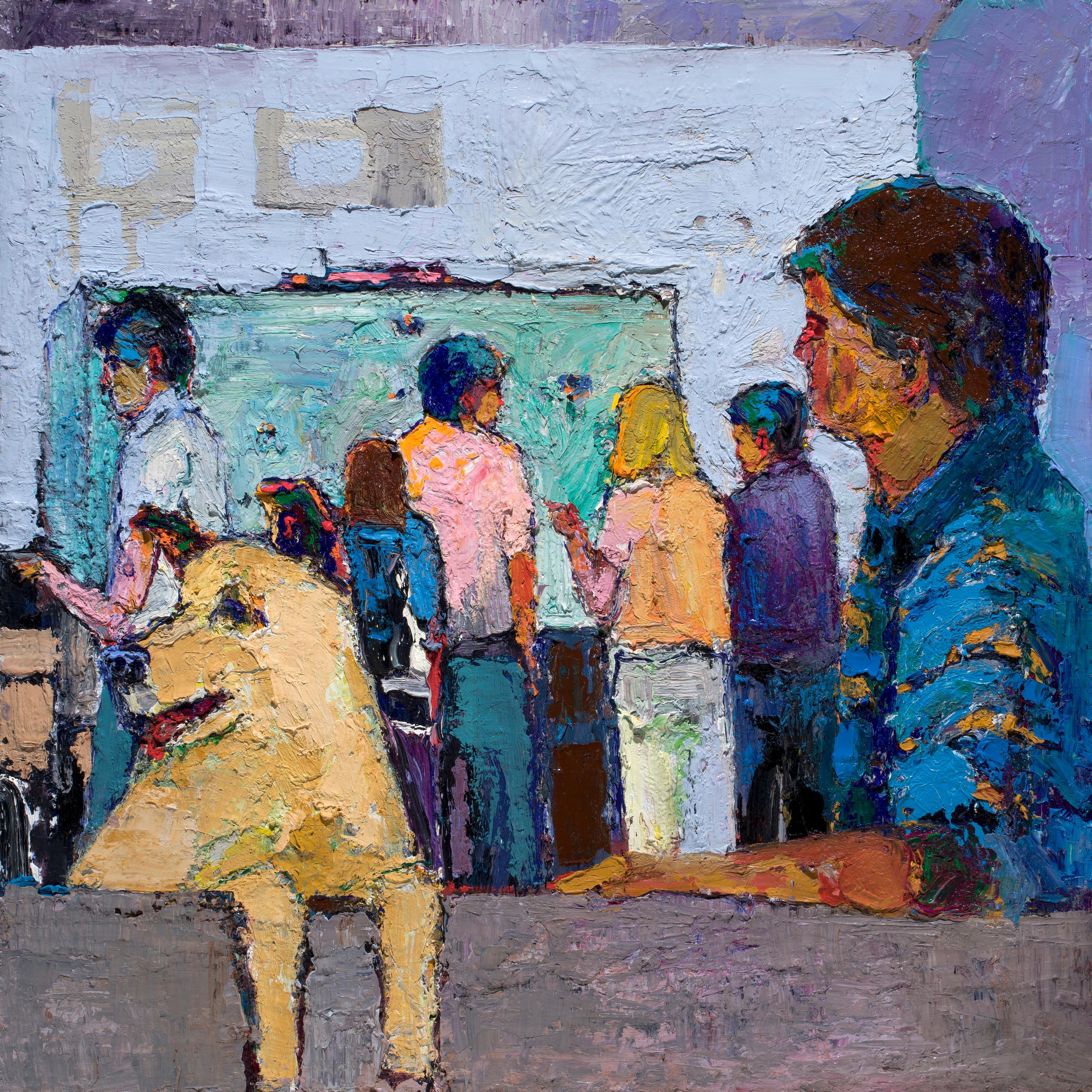 Summer Flat  - urban life with dog - oil on canvas