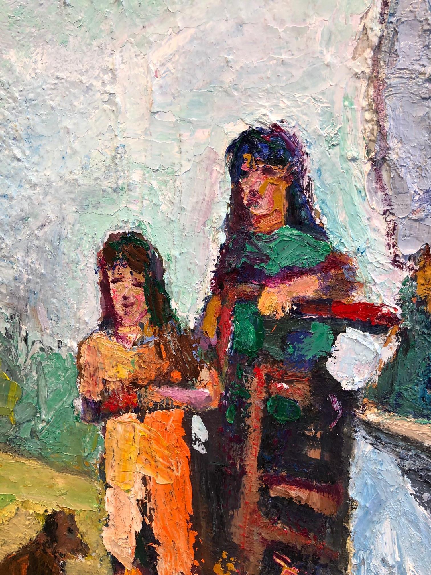 L'apprenti - figuratif  famille et enfants - huile sur toile aux couleurs vives - Painting de William Rushton
