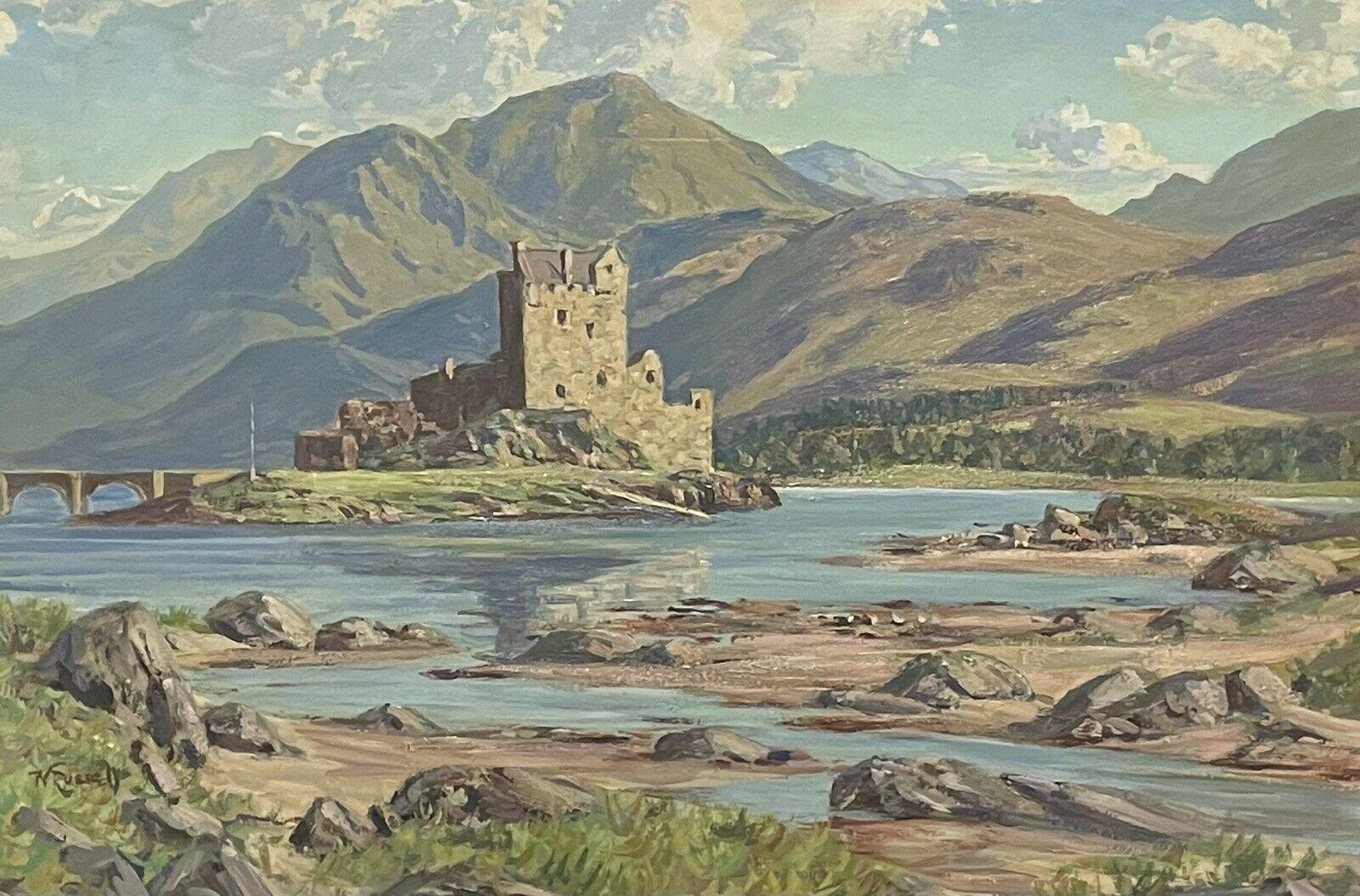 William Russell Landscape Painting - EILEAN DONAN CASTLE SCOTLAND - MID 20TH CENTURY BRITISH SIGNED OIL PAINTING 