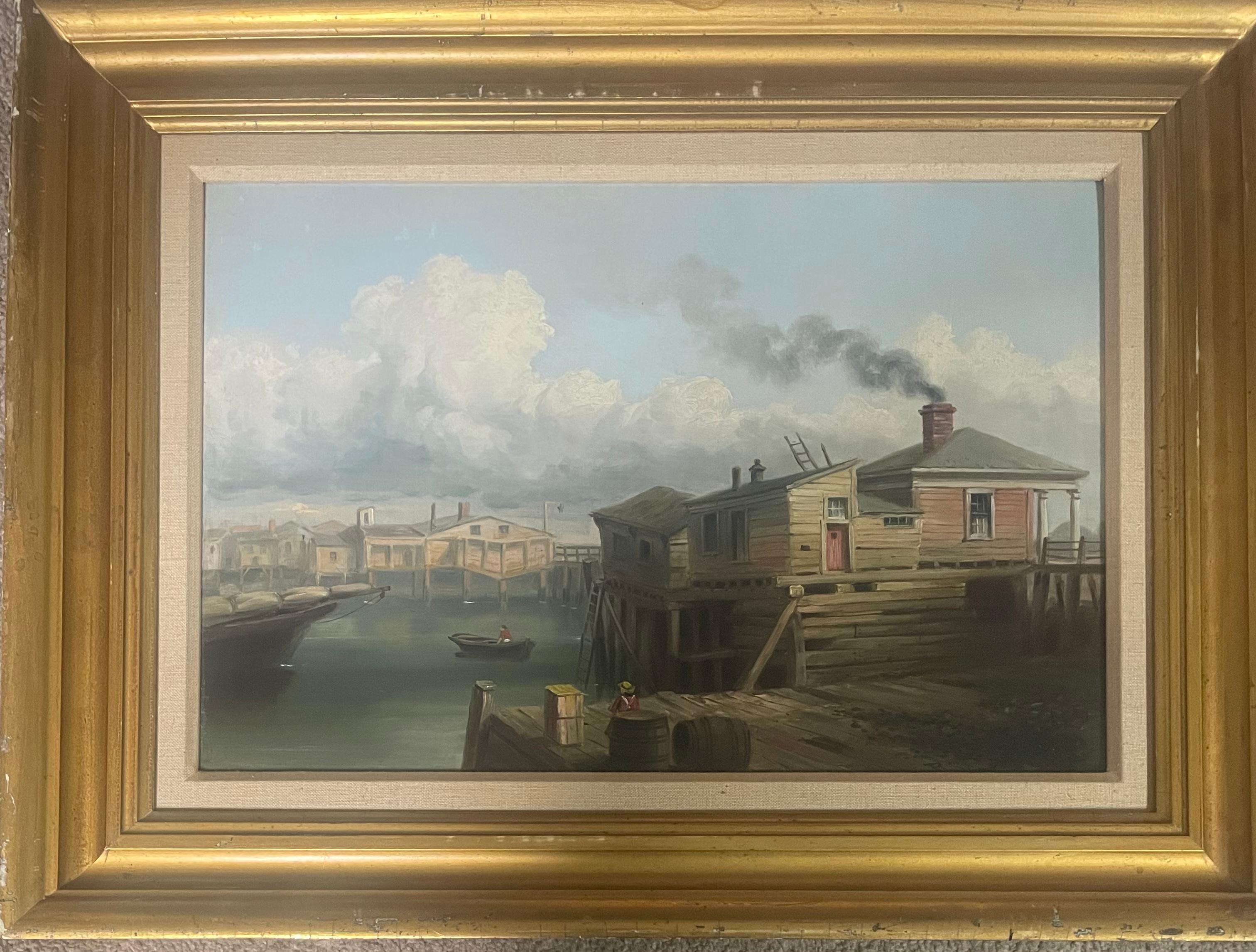 “ Toll House on Back Bay Bridge, Boston, 1836” - Painting by William Russell Smith