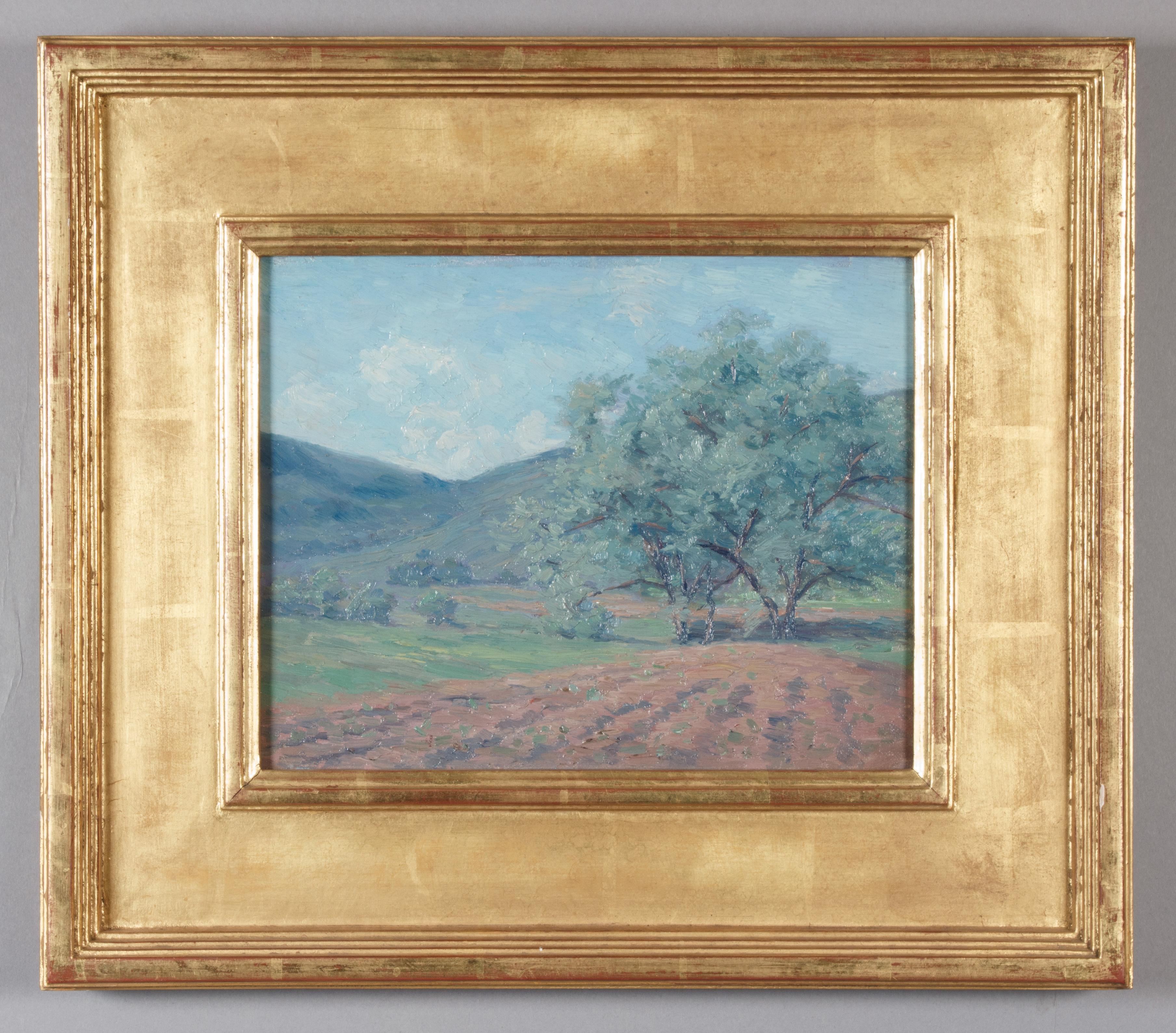 William S. Butz Landscape Painting - Woodstock: Field with Trees in Hilly Landscape