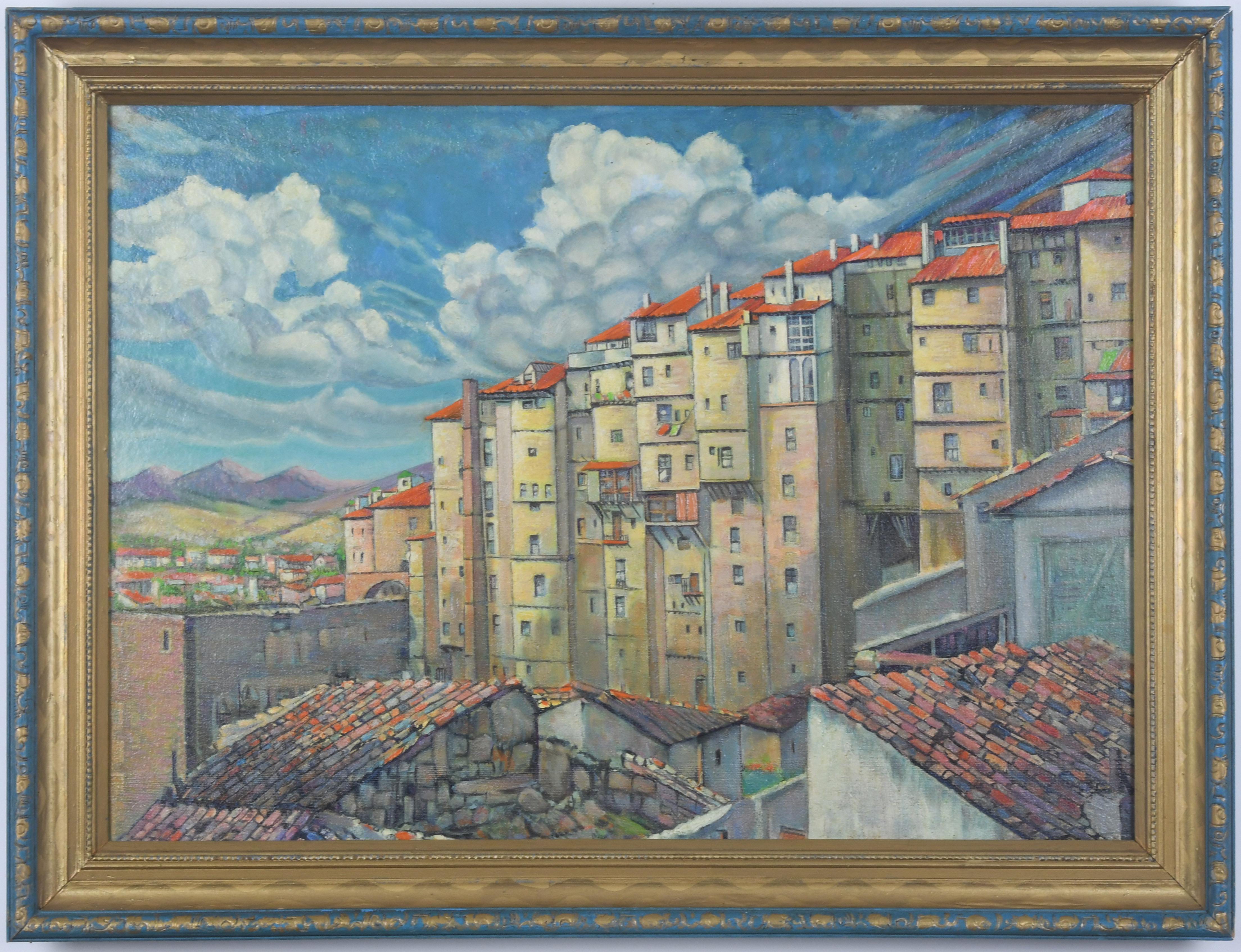 unbetitelt (Französische Stadtlandschaft mit Wolken und Bergen) im Angebot 4