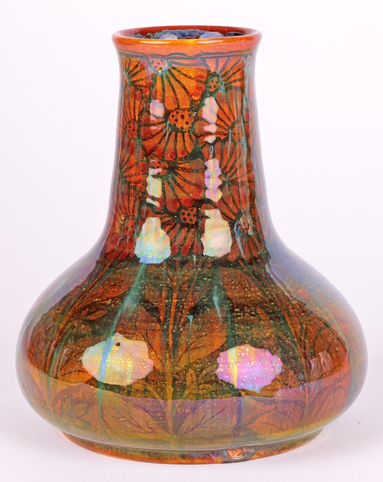 William S Mycock Pilkingtons Lustre Glazed Floral Pattern Vase 6