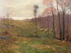 Sheep in Meadow, Landscape by William S. Robinson (1861-1945, American) 
