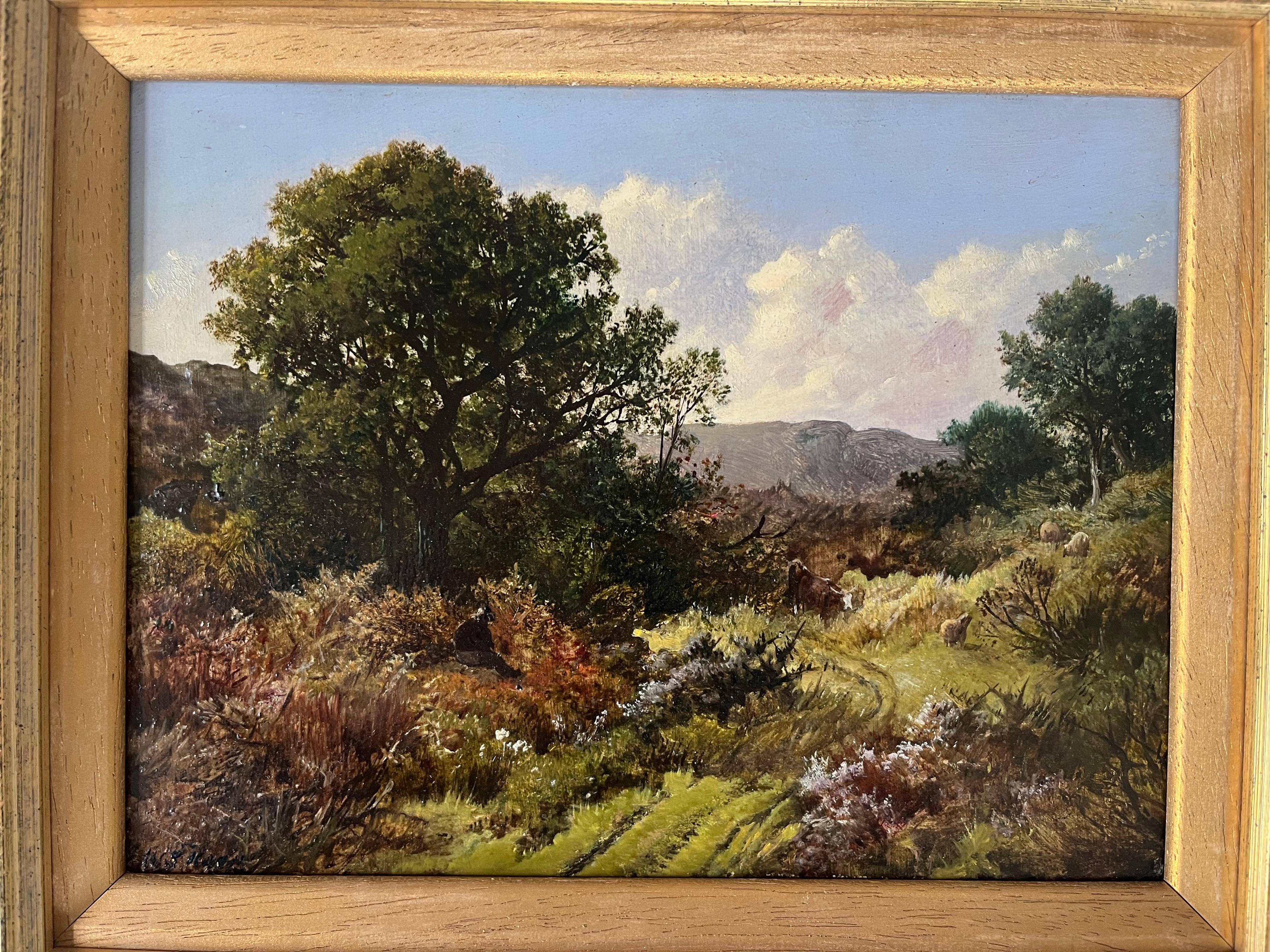 Wonderful Victorian oil of cows grazing in the Welsh or English hills For Sale 11