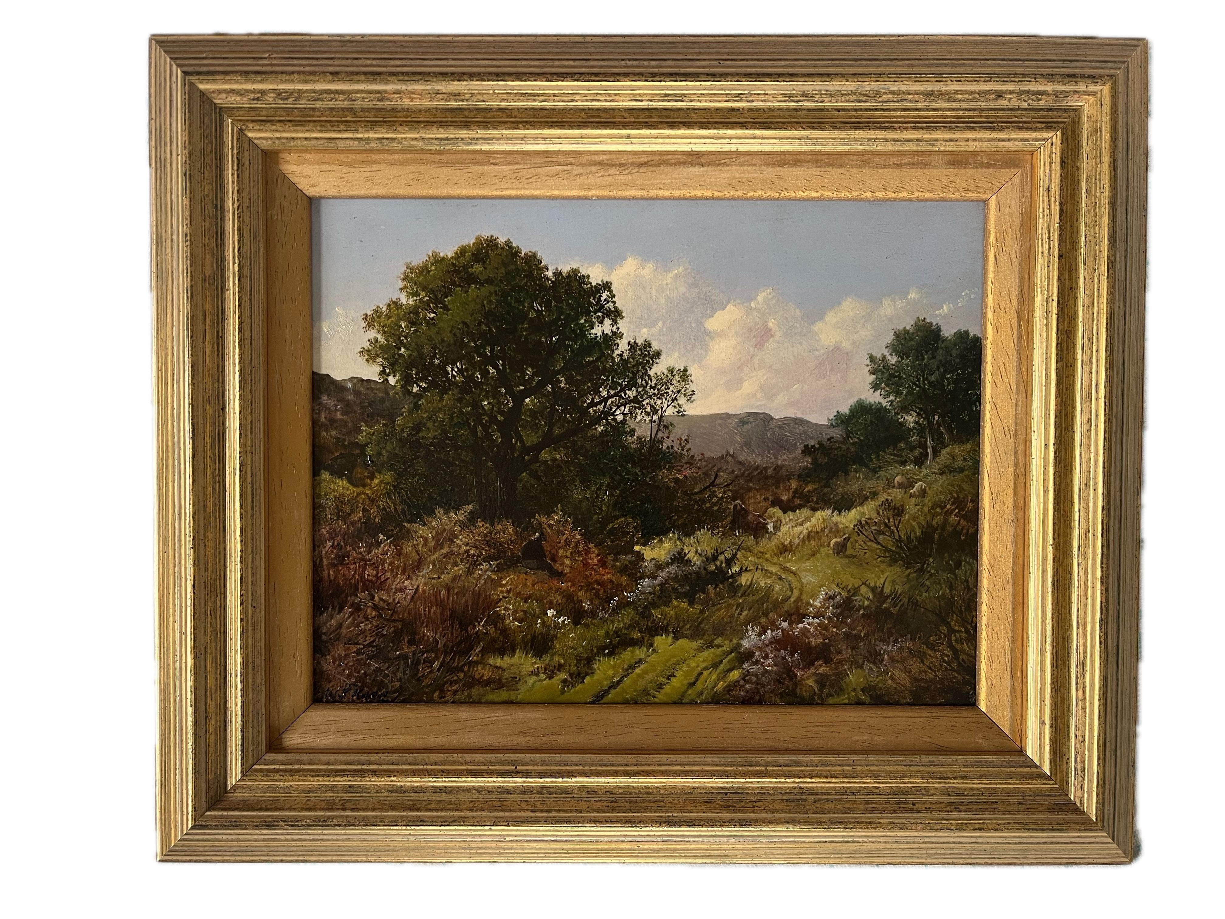 Wunderschönes viktorianisches Öl von grasenden Kühen in den walisischen oder englischen Hügeln – Painting von William S Rose