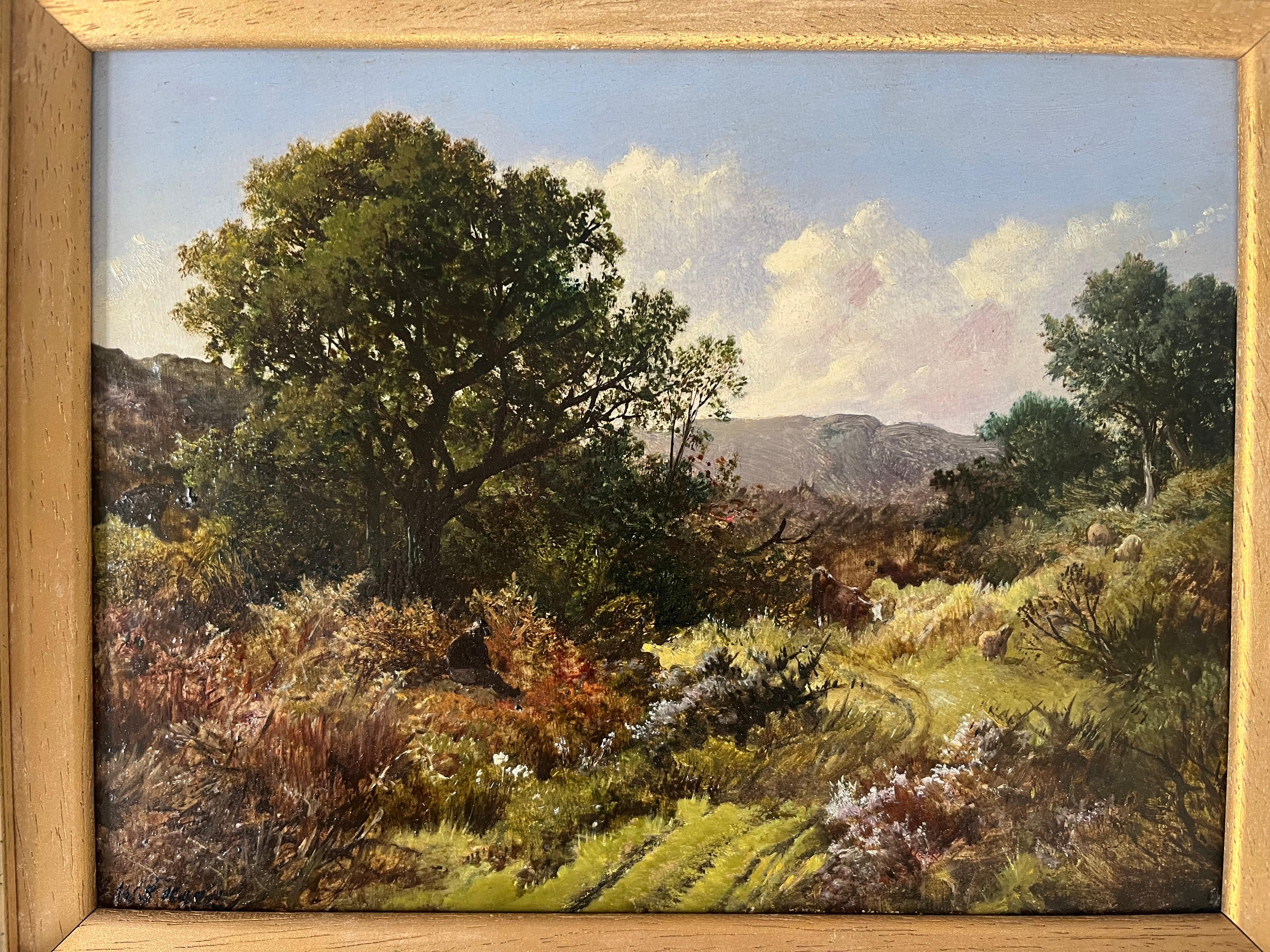 Wonderful Victorian oil of cows grazing in the Welsh or English hills For Sale 3