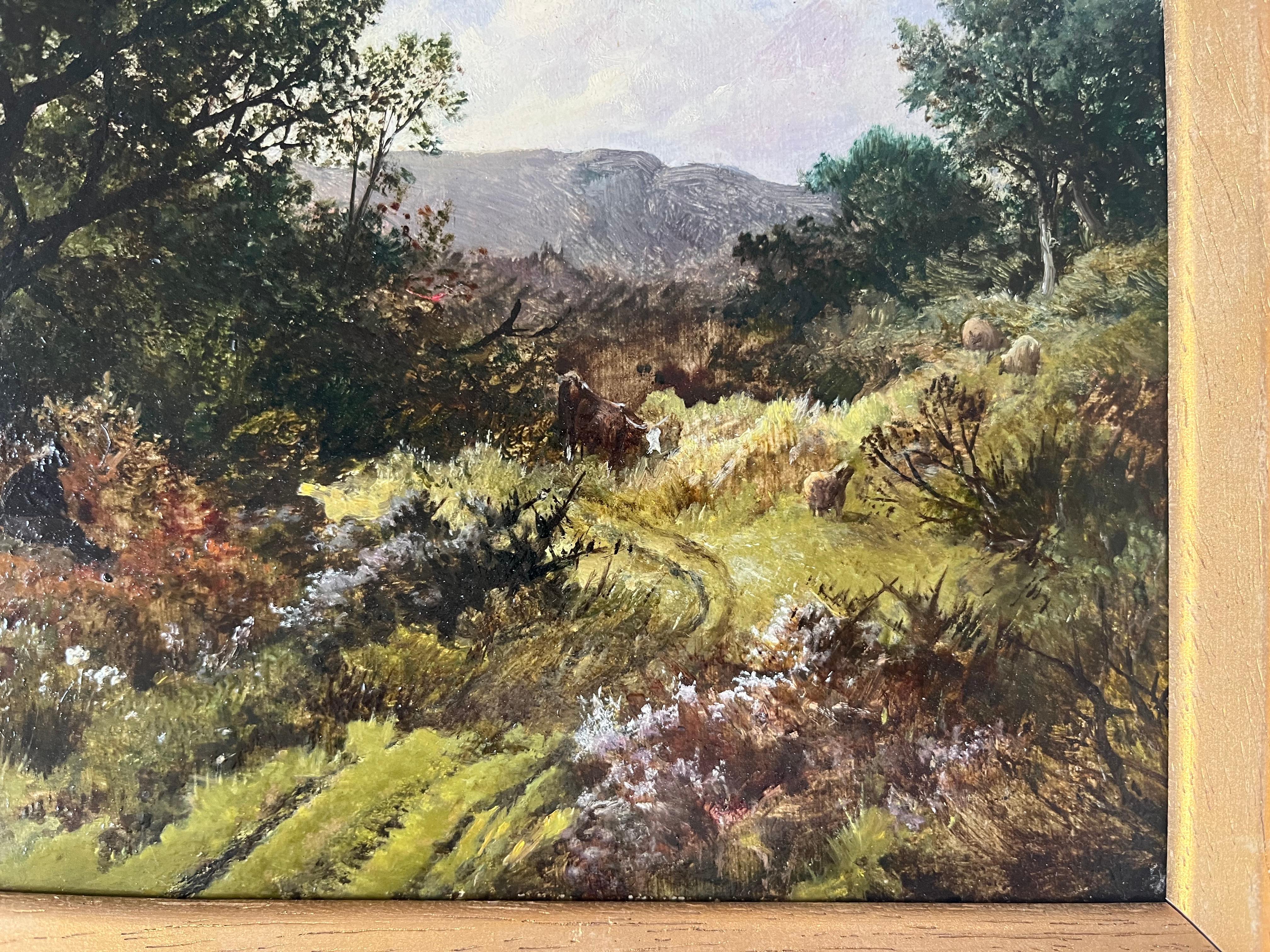 Wonderful Victorian oil of cows grazing in the Welsh or English hills For Sale 4