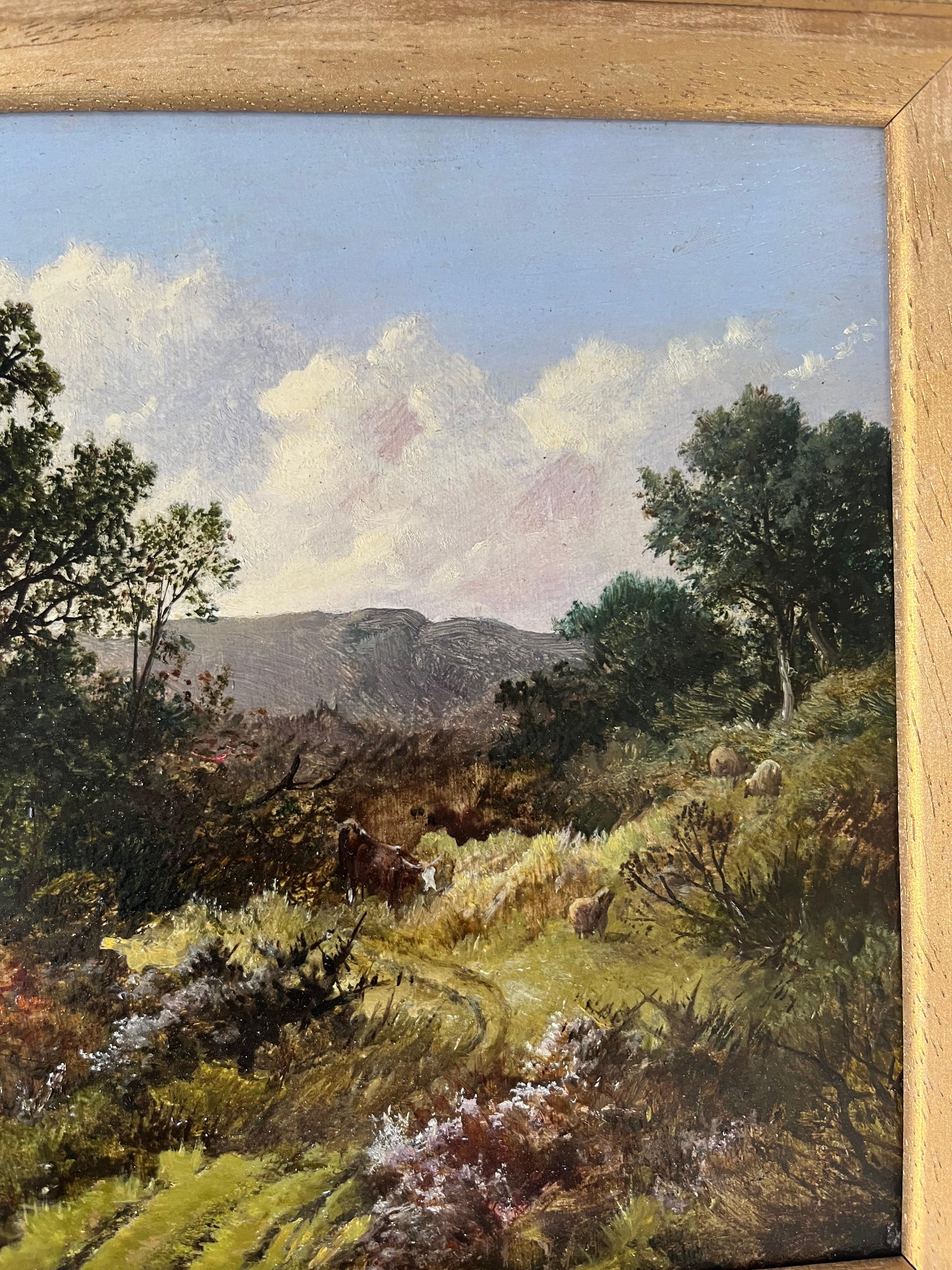 Wonderful Victorian oil of cows grazing in the Welsh or English hills For Sale 6