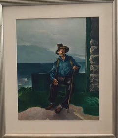 Portrait d'un vieil homme à la canne, important artiste moderniste de Chicago WPA