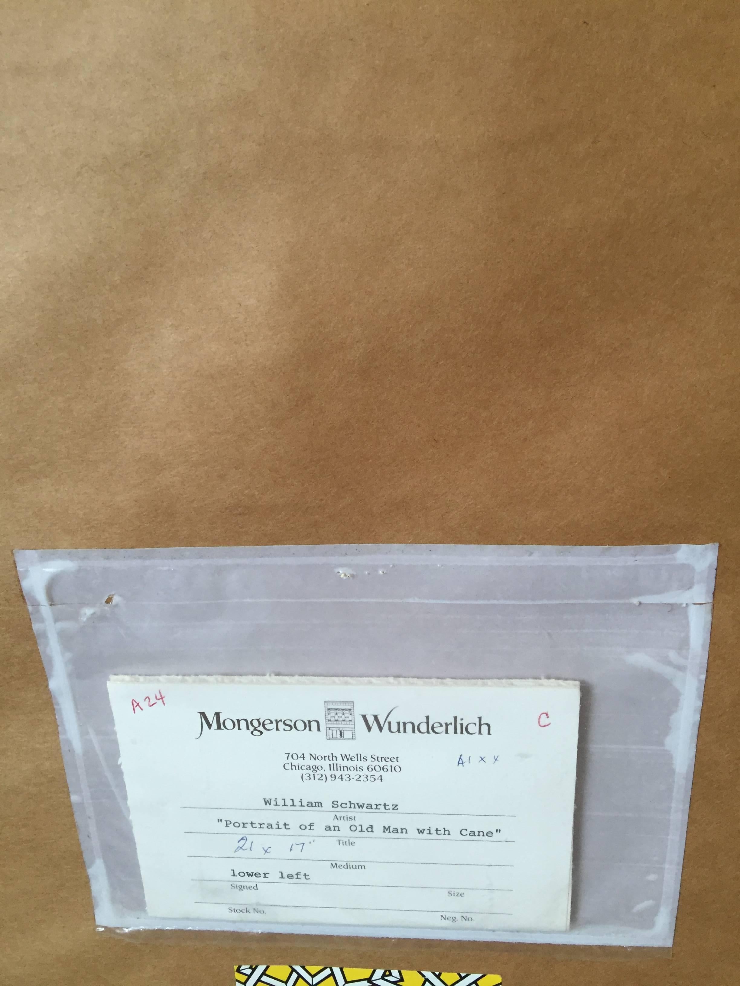 Porträt eines alten Mannes mit Gehstock, bedeutender moderner WPA-Künstler aus Chicago im Angebot 1