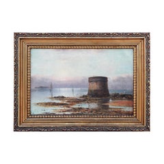 Pastel Toned Romantic Realistic Coastal Landscape of a Martello Tower