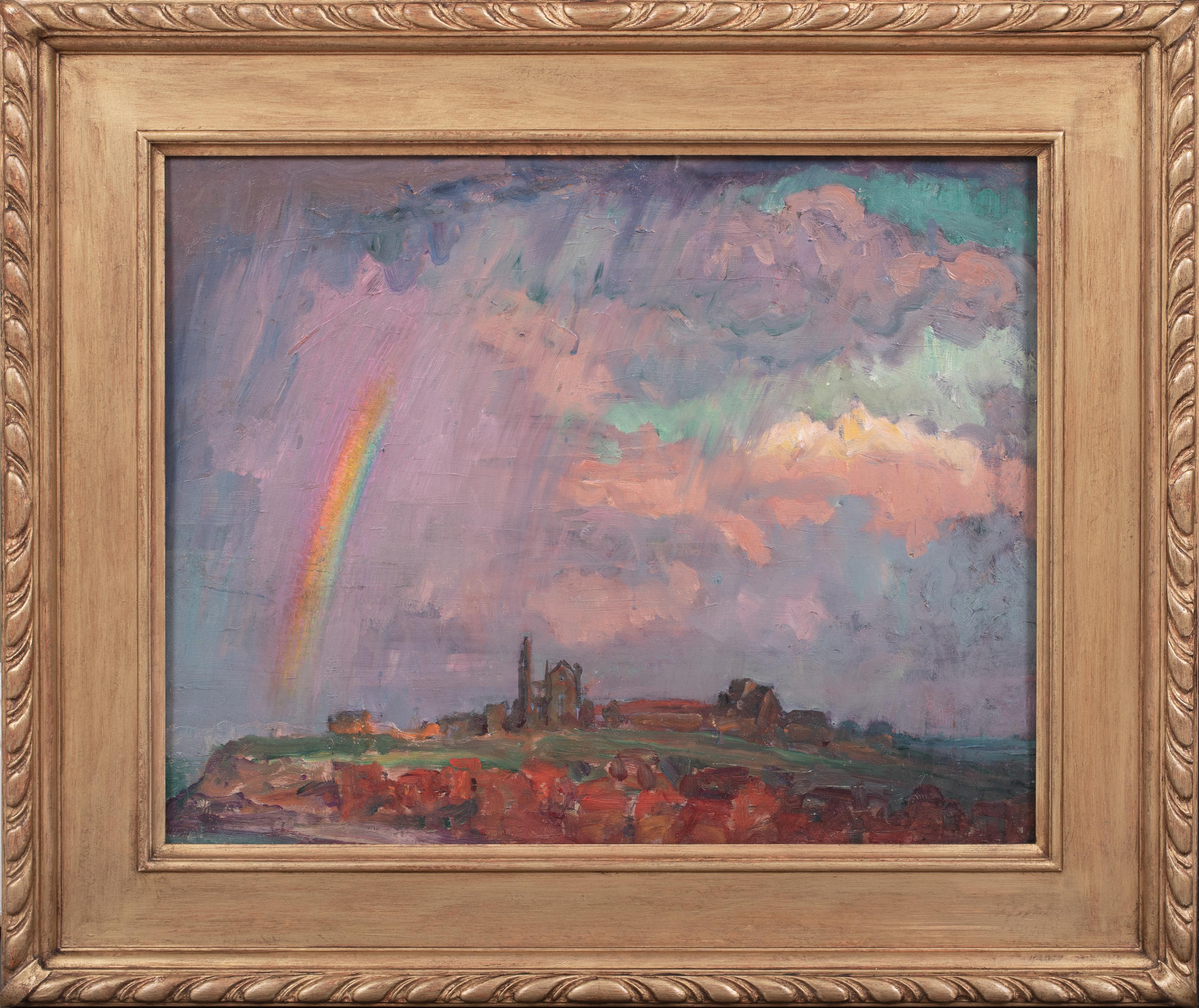 Un arc-en-ciel au-dessus de Whitby, vers 1900  par WILLIAM SAMUEL HORTON (1865-1936) - Painting de William Samuel Horton