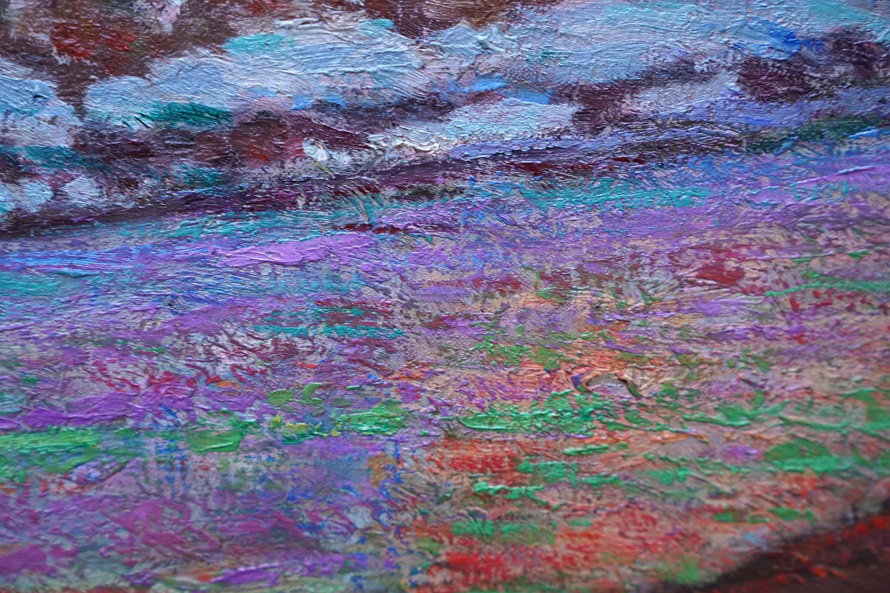Bovini in un paesaggio agricolo - Quadro ad olio di un paesaggio dell'arte impressionista americana in vendita 5