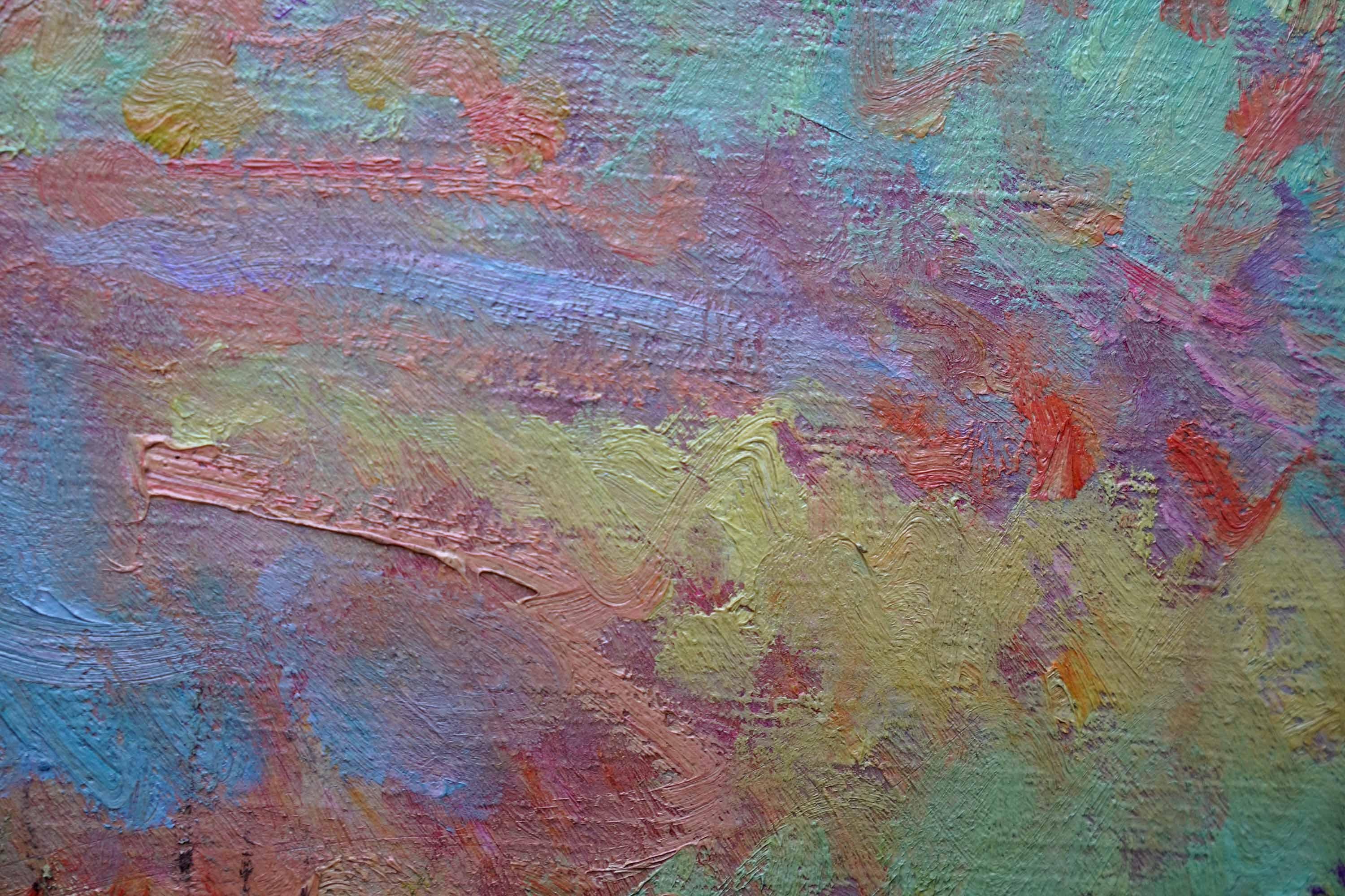 Bovini in un paesaggio agricolo - Quadro ad olio di un paesaggio dell'arte impressionista americana in vendita 7