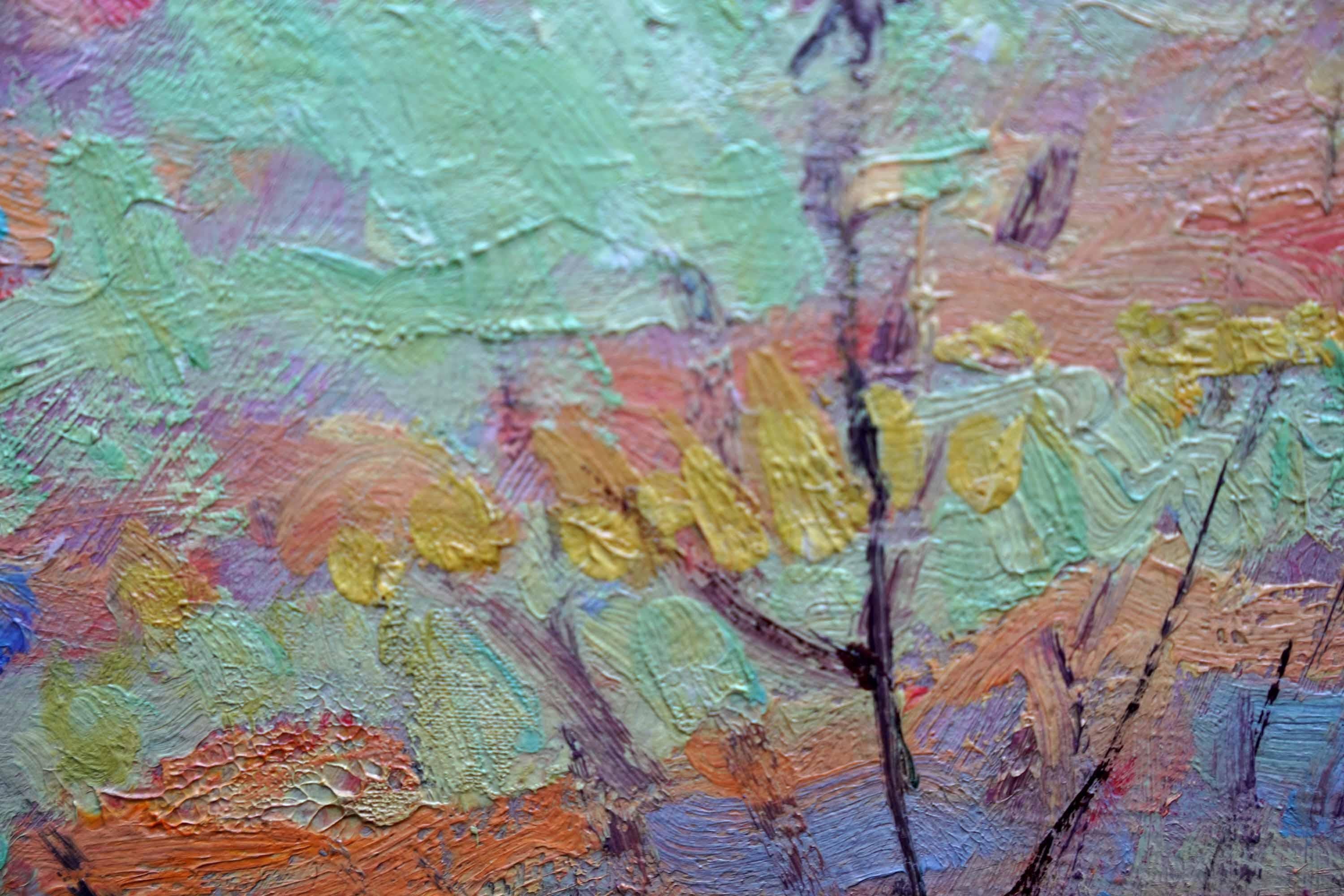 Bovini in un paesaggio agricolo - Quadro ad olio di un paesaggio dell'arte impressionista americana in vendita 8