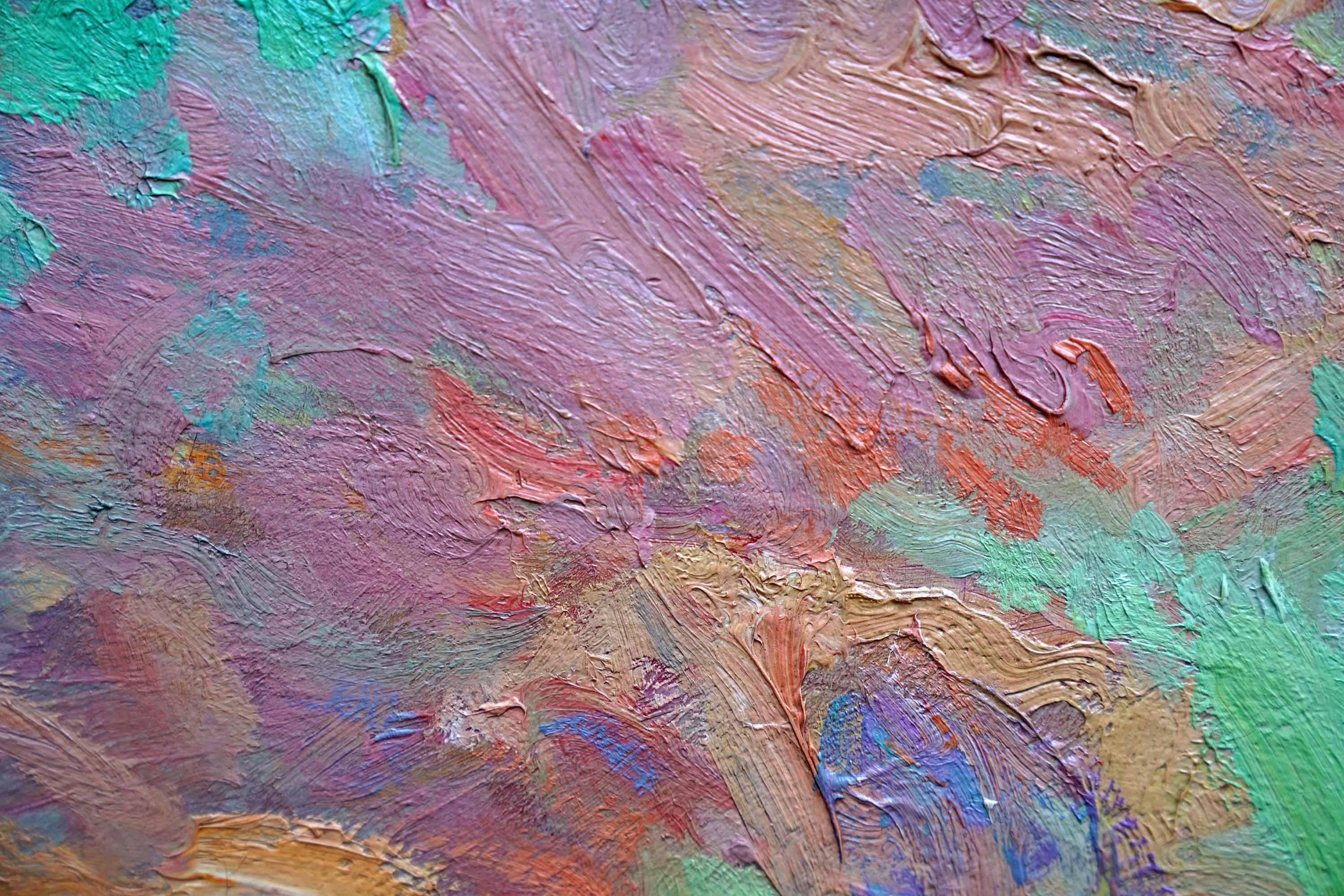 Bovini in un paesaggio agricolo - Quadro ad olio di un paesaggio dell'arte impressionista americana in vendita 9