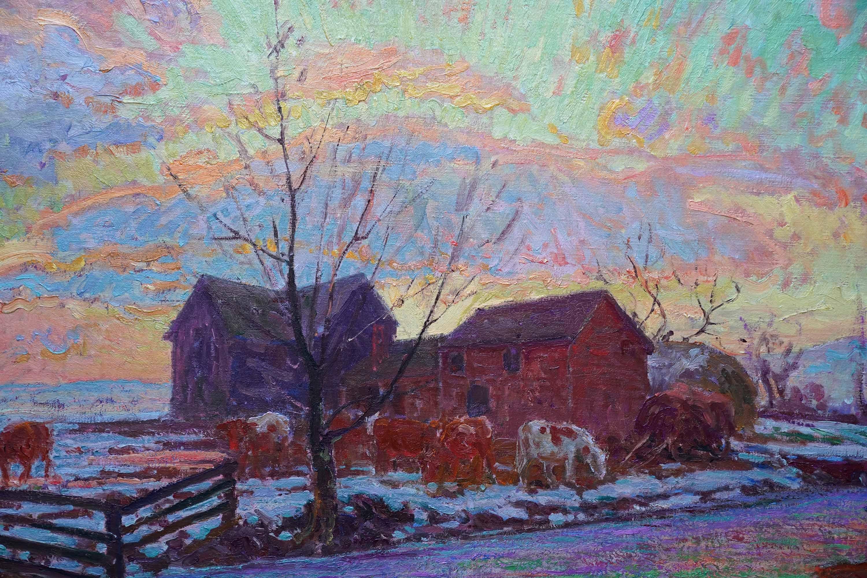 Bovini in un paesaggio agricolo - Quadro ad olio di un paesaggio dell'arte impressionista americana - Painting Impressionismo americano di William Samuel Horton