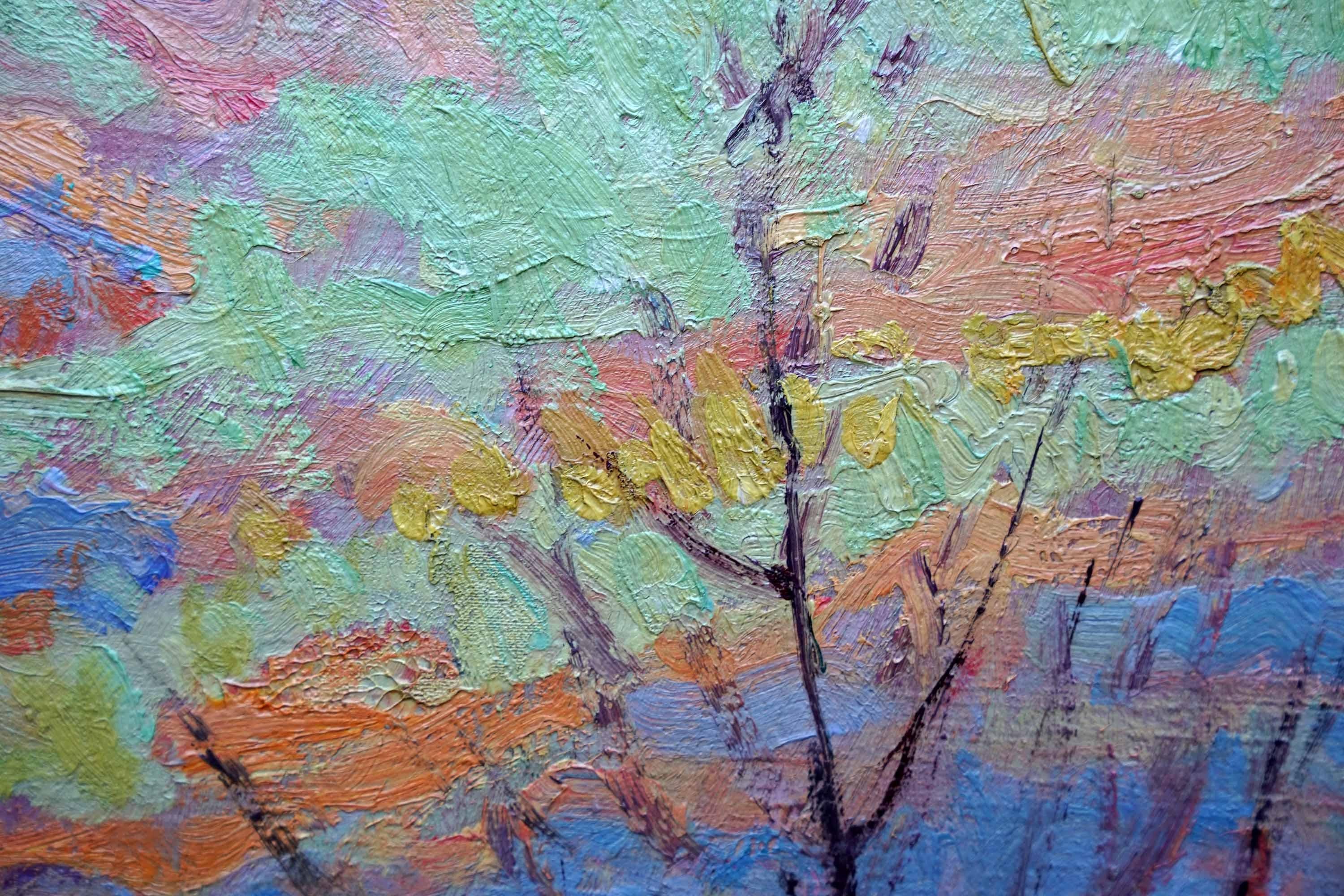 Bovini in un paesaggio agricolo - Quadro ad olio di un paesaggio dell'arte impressionista americana in vendita 2