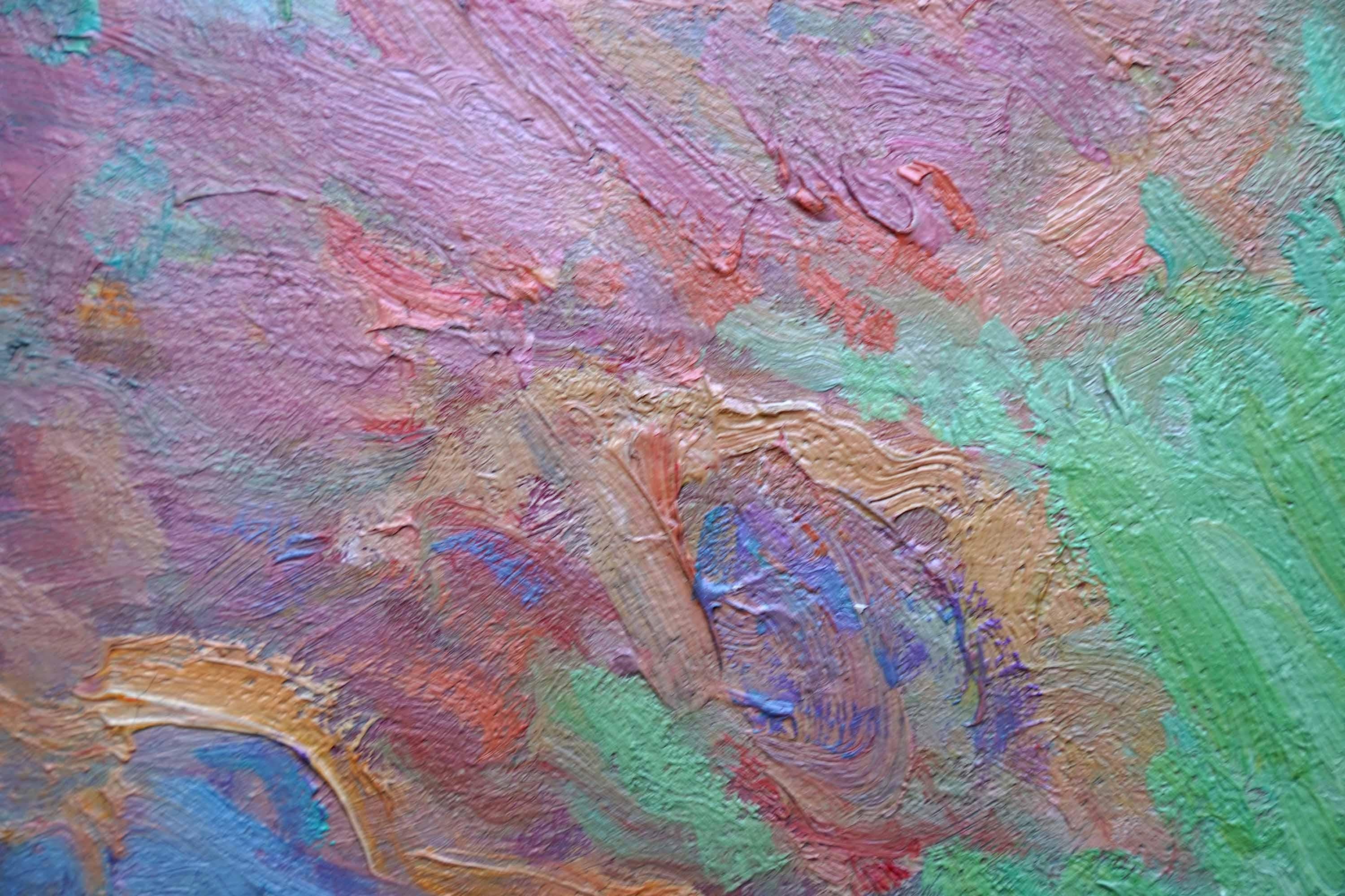 Bovini in un paesaggio agricolo - Quadro ad olio di un paesaggio dell'arte impressionista americana in vendita 3
