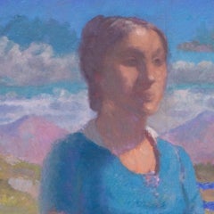 Gran óleo de niña en las dunas del impresionista americano William Samuel Horton