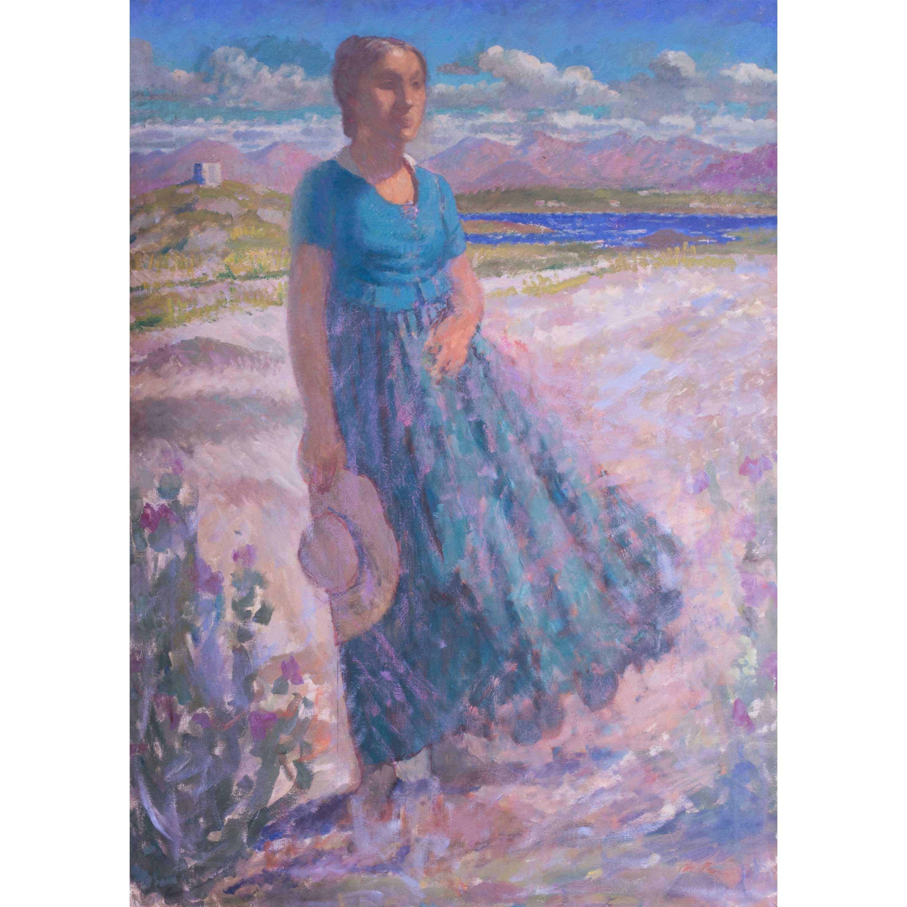 Grande olio di ragazza sulle dune dell'impressionista americano William Samuel Horton in vendita 6