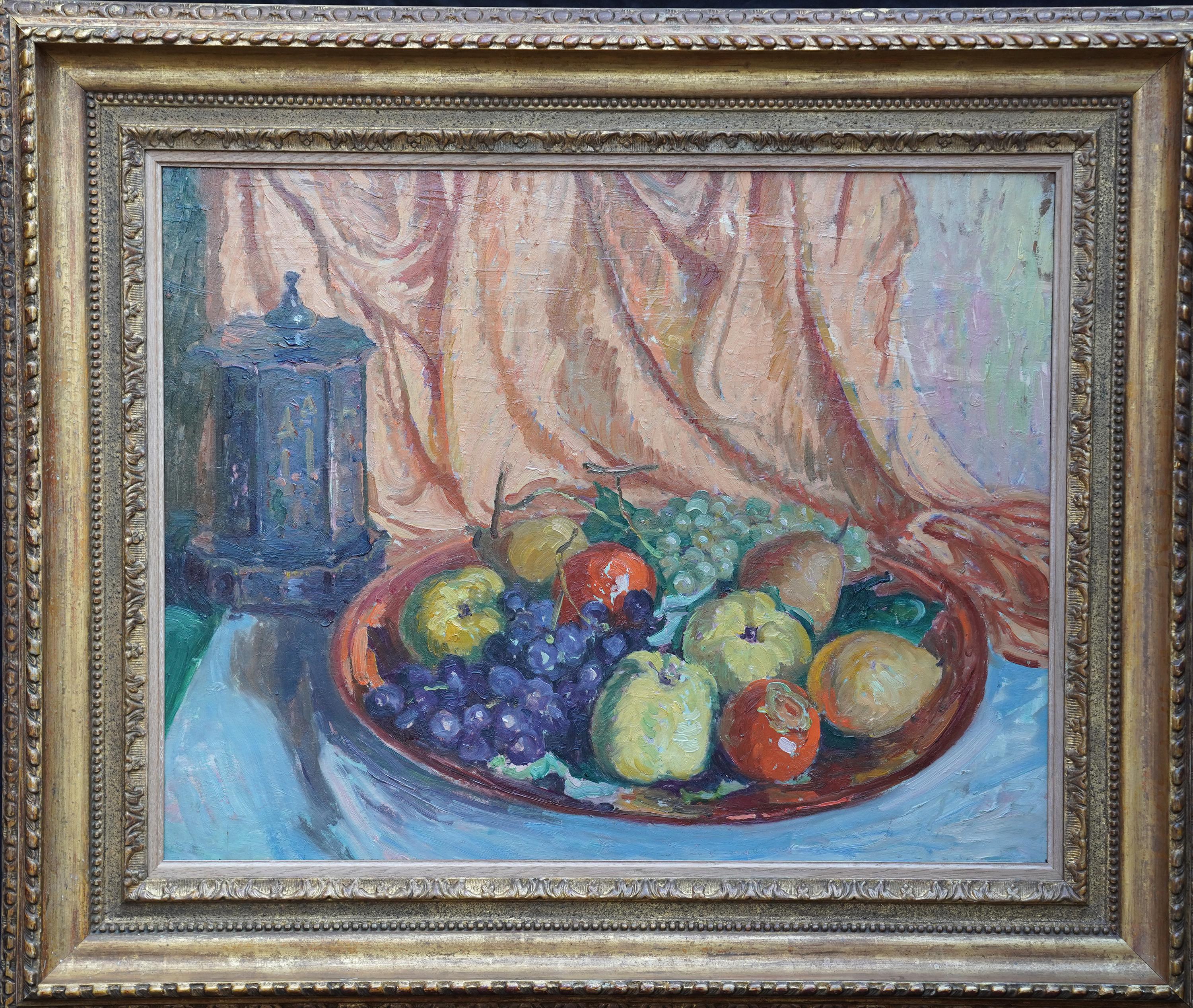 Natura morta con frutta e lanterna - Quadro ad olio di arte impressionista americana in vendita 6