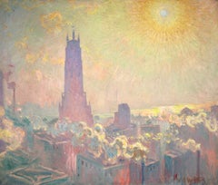Antique Sun, Wind & Smoke - NYC - Impressionist Oil, Cityscape by William Samuel Horton