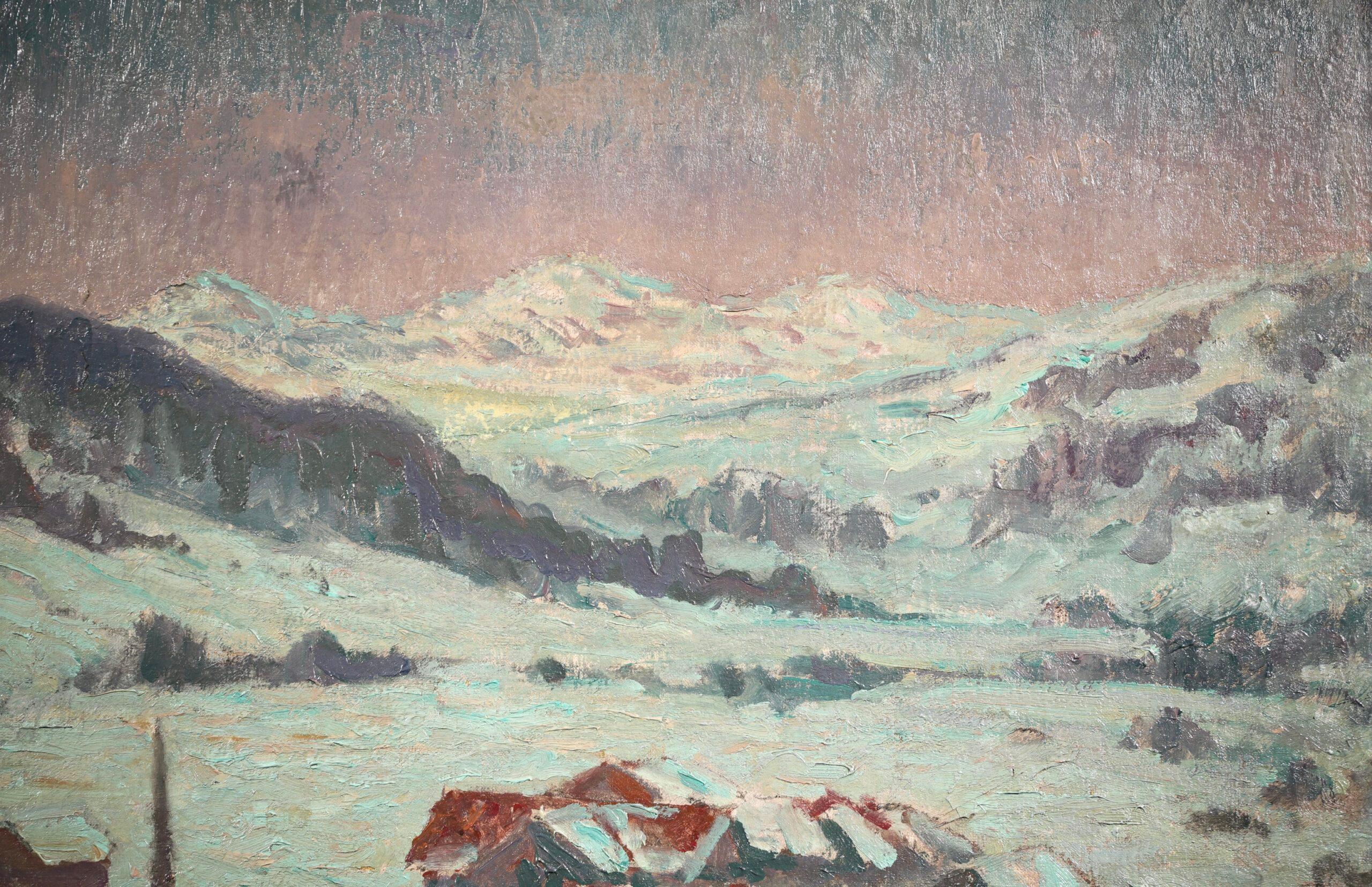 Winter Snow - Gstaad - Impressionist Landscape Oil by William Samuel Horton For Sale 1