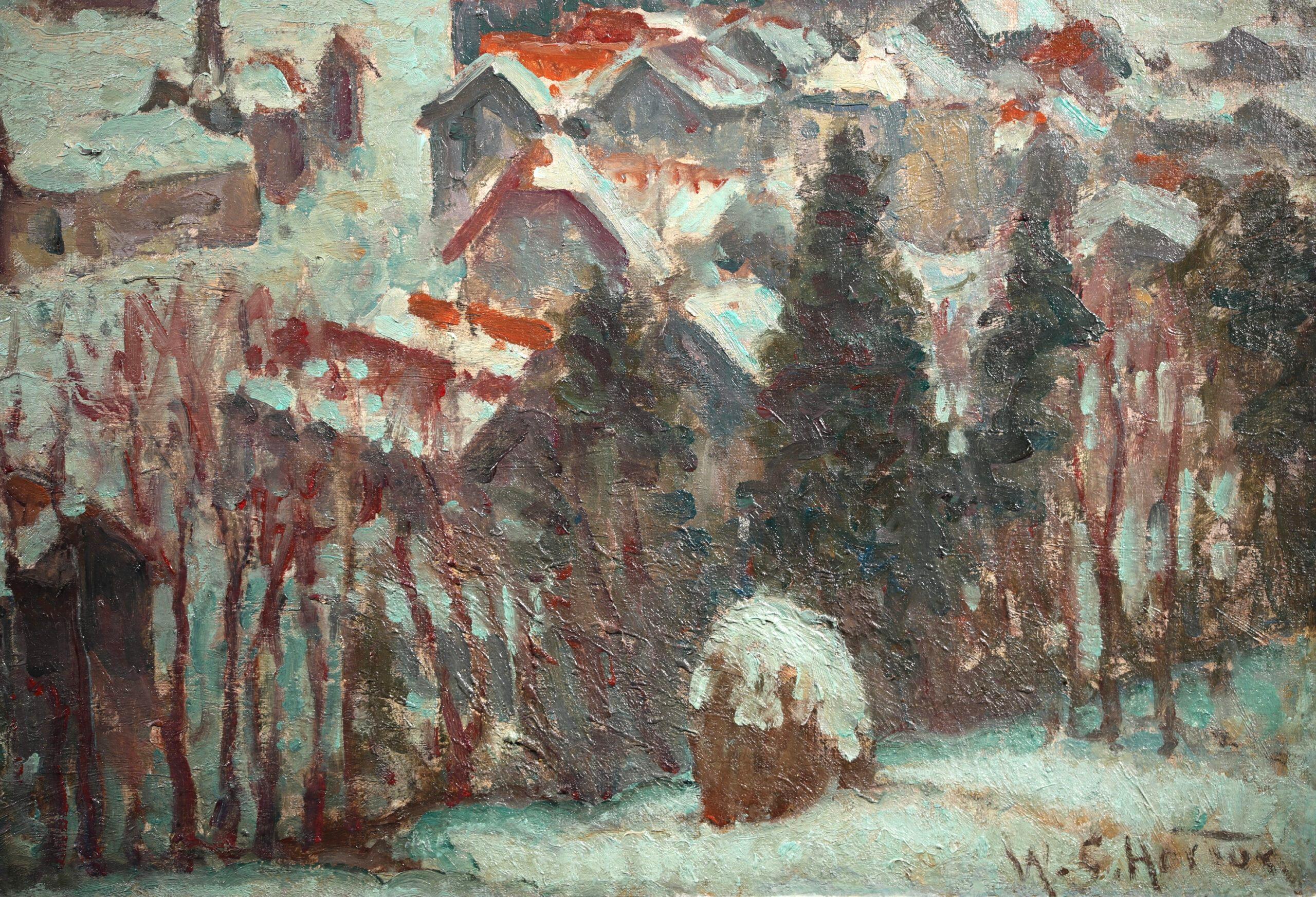 Winter Snow - Gstaad - Impressionist Landscape Oil by William Samuel Horton For Sale 7