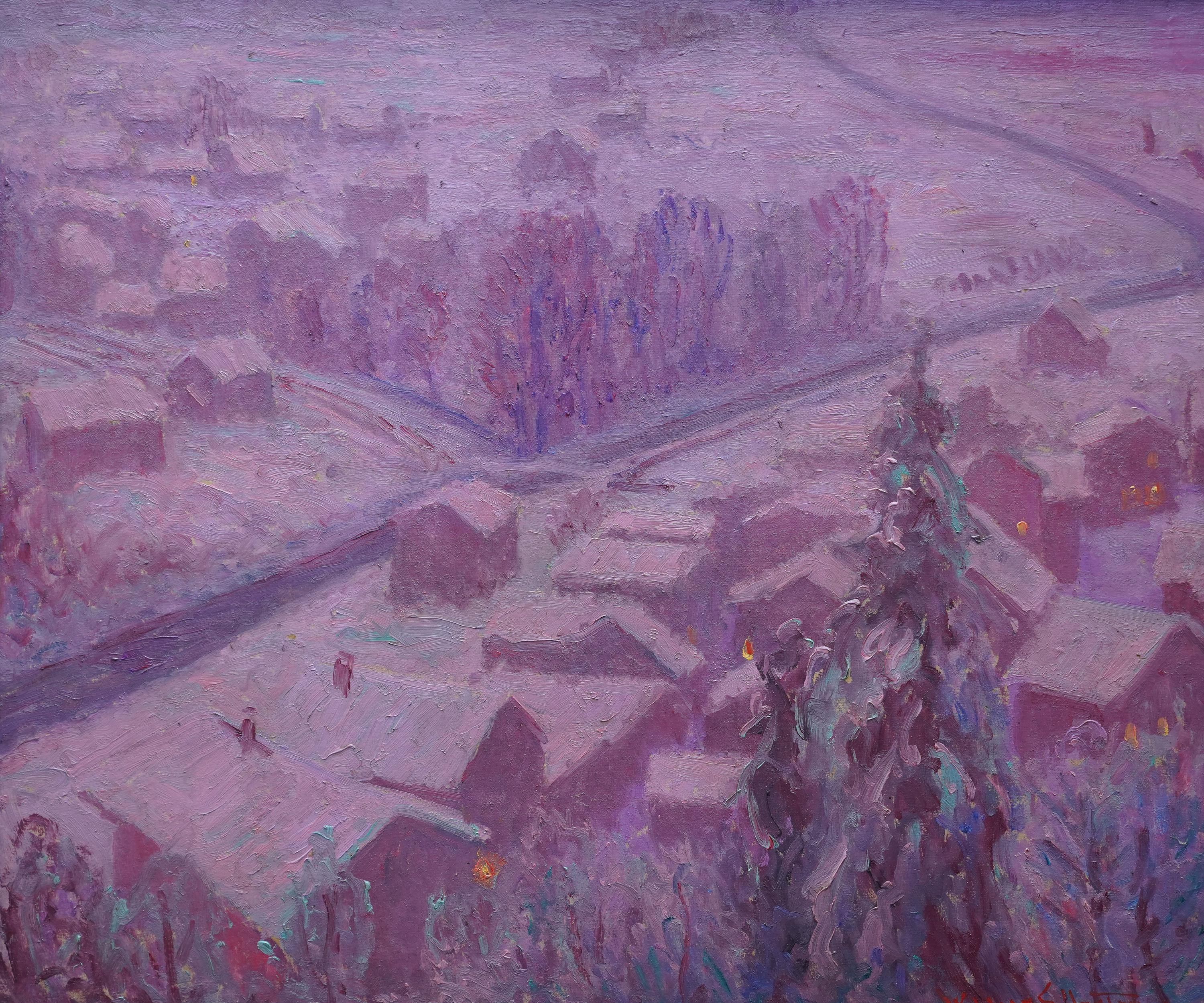Winterliche Stadtlandschaft - Amerikanischer Impressionist 1930er Jahre Kunst Ölgemälde Schnee – Painting von William Samuel Horton