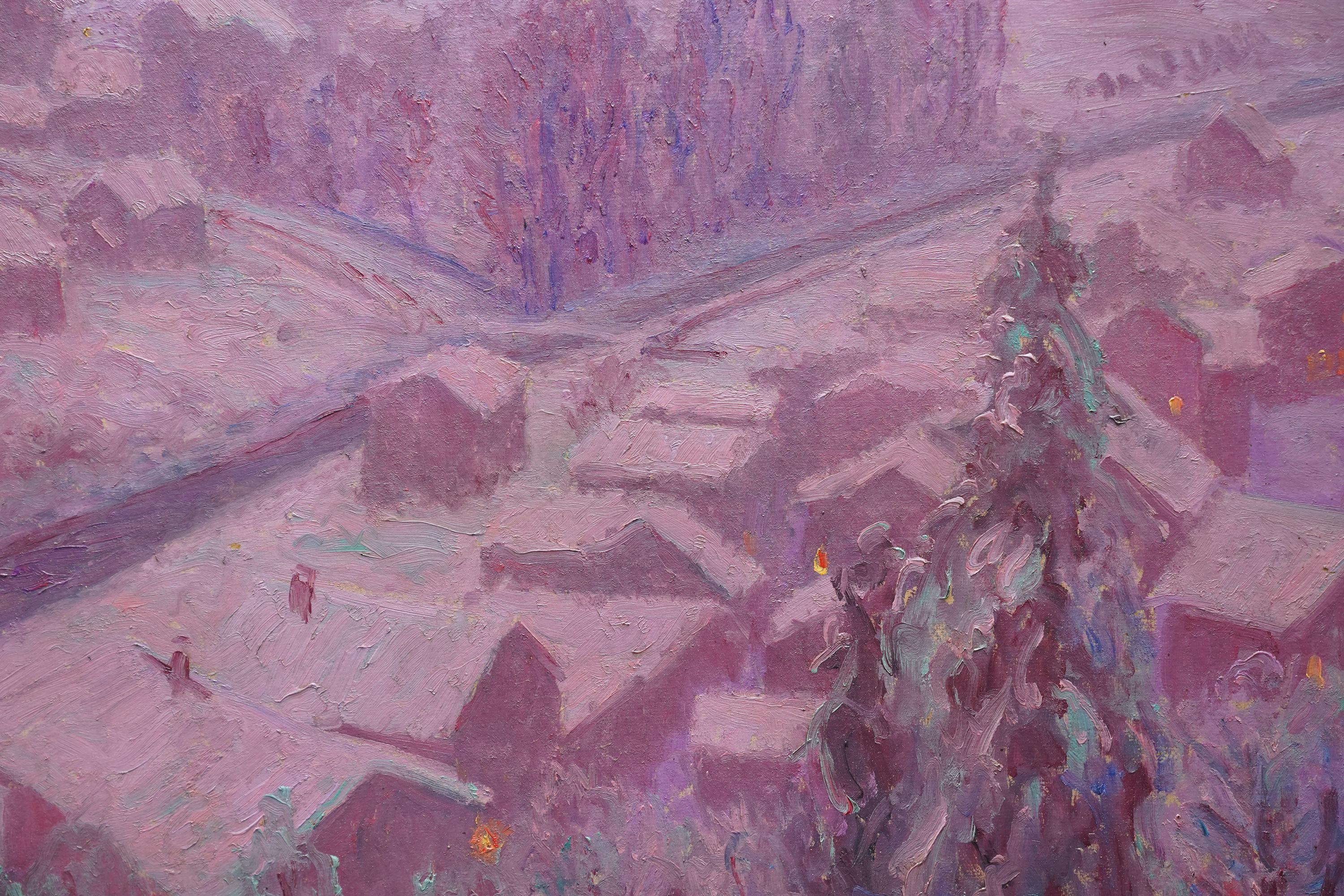 Winterliche Stadtlandschaft - Amerikanischer Impressionist 1930er Jahre Kunst Ölgemälde Schnee (Amerikanischer Impressionismus), Painting, von William Samuel Horton