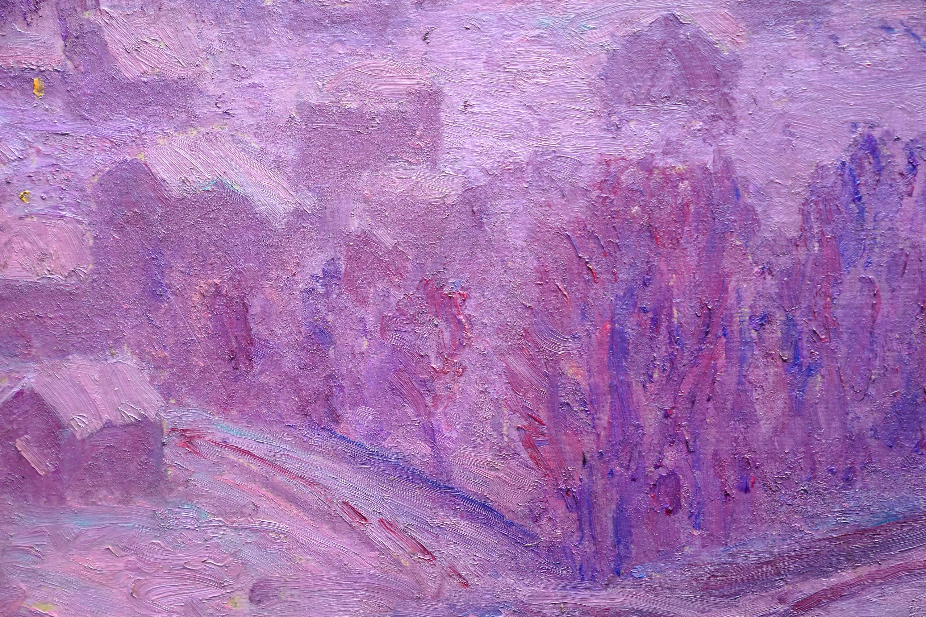 Winterliche Stadtlandschaft - Amerikanischer Impressionist 1930er Jahre Kunst Ölgemälde Schnee (Grau), Landscape Painting, von William Samuel Horton