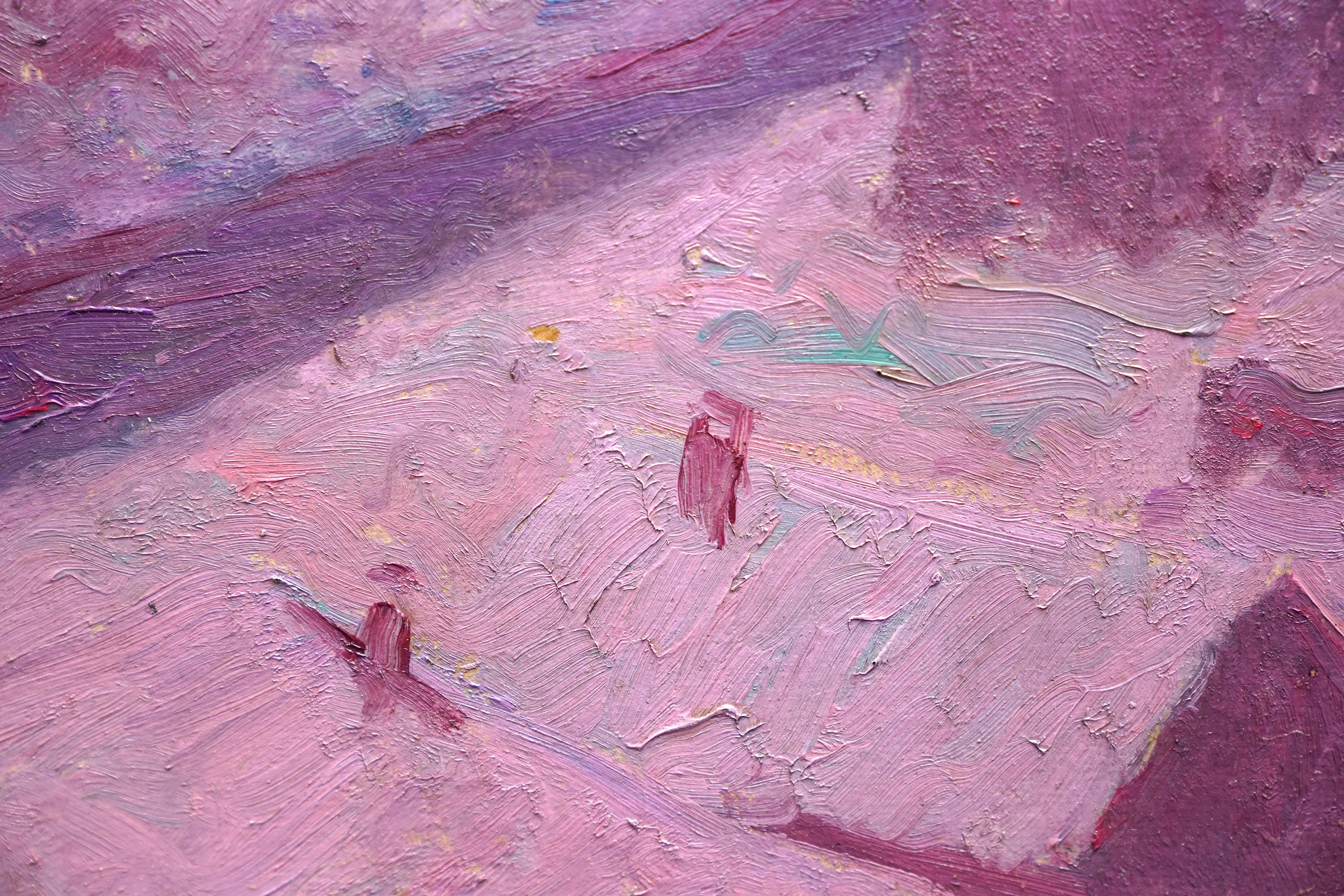 Winterliche Stadtlandschaft - Amerikanischer Impressionist 1930er Jahre Kunst Ölgemälde Schnee im Angebot 1