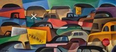 Untitled (Traffic Jam, 1950s Modernist Painting with Cars)