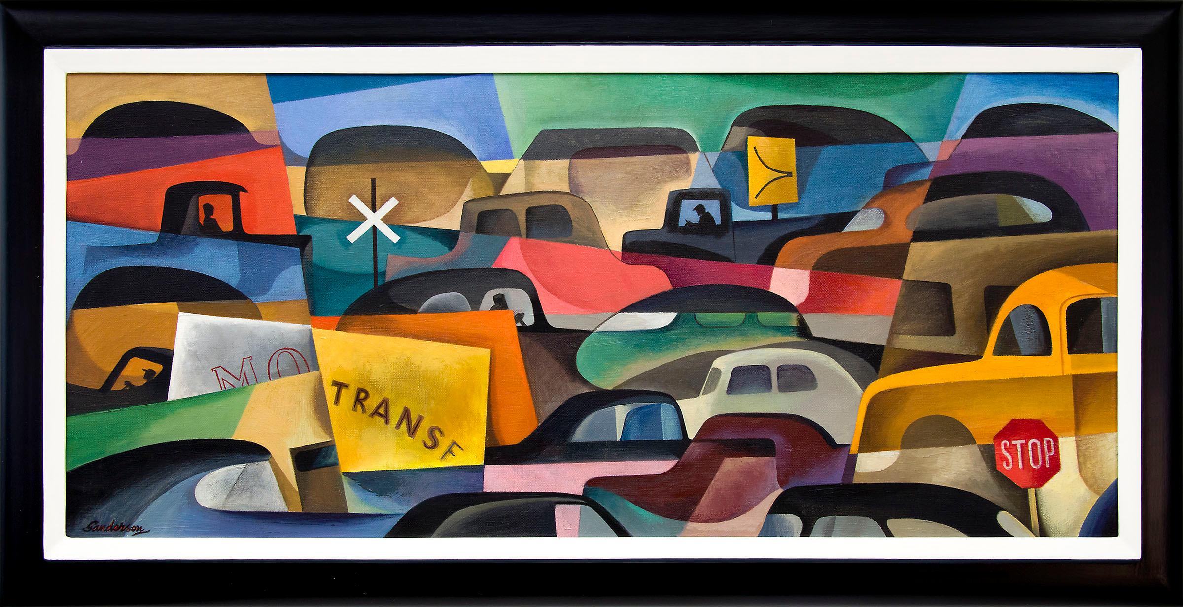 William Sanderson Figurative Painting - Untitled (Traffic Jam, 1950s Modernist Painting with Cars)