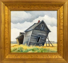 William Sanderson Colorado Prairie Farmhouse Modernist Oil Painting (peinture à l'huile moderniste des prairies du Colorado)